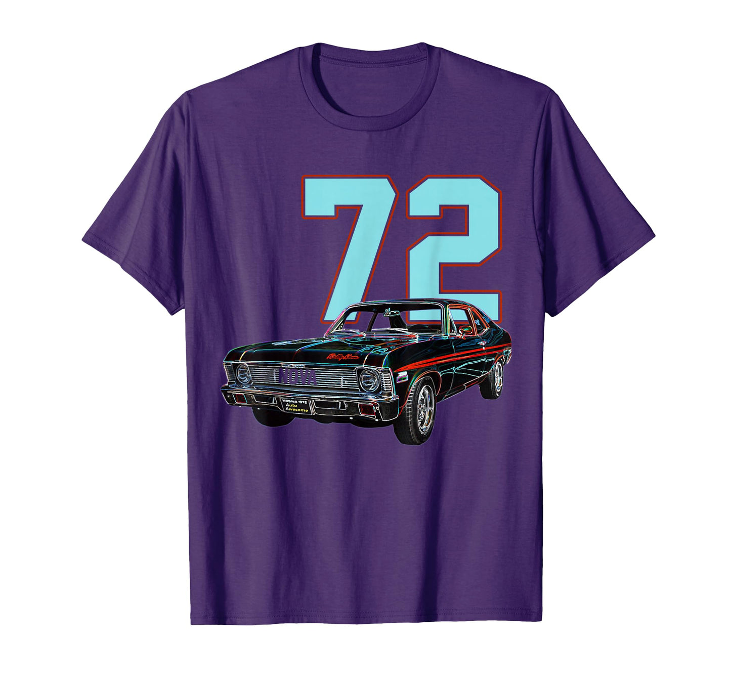 1972 72 Chevys Nova 2 Classic Car Old School Muscle Blue Car T-Shirt