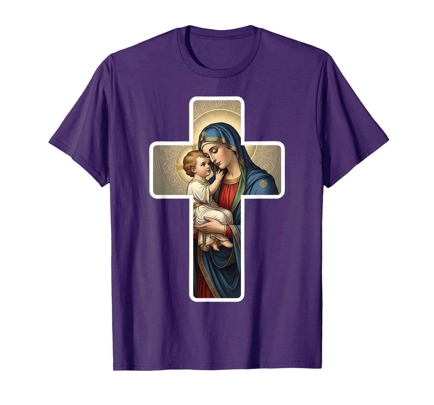 Saint Mary with Baby Jesus Christ Santa Maria Cross Icon T-Shirt