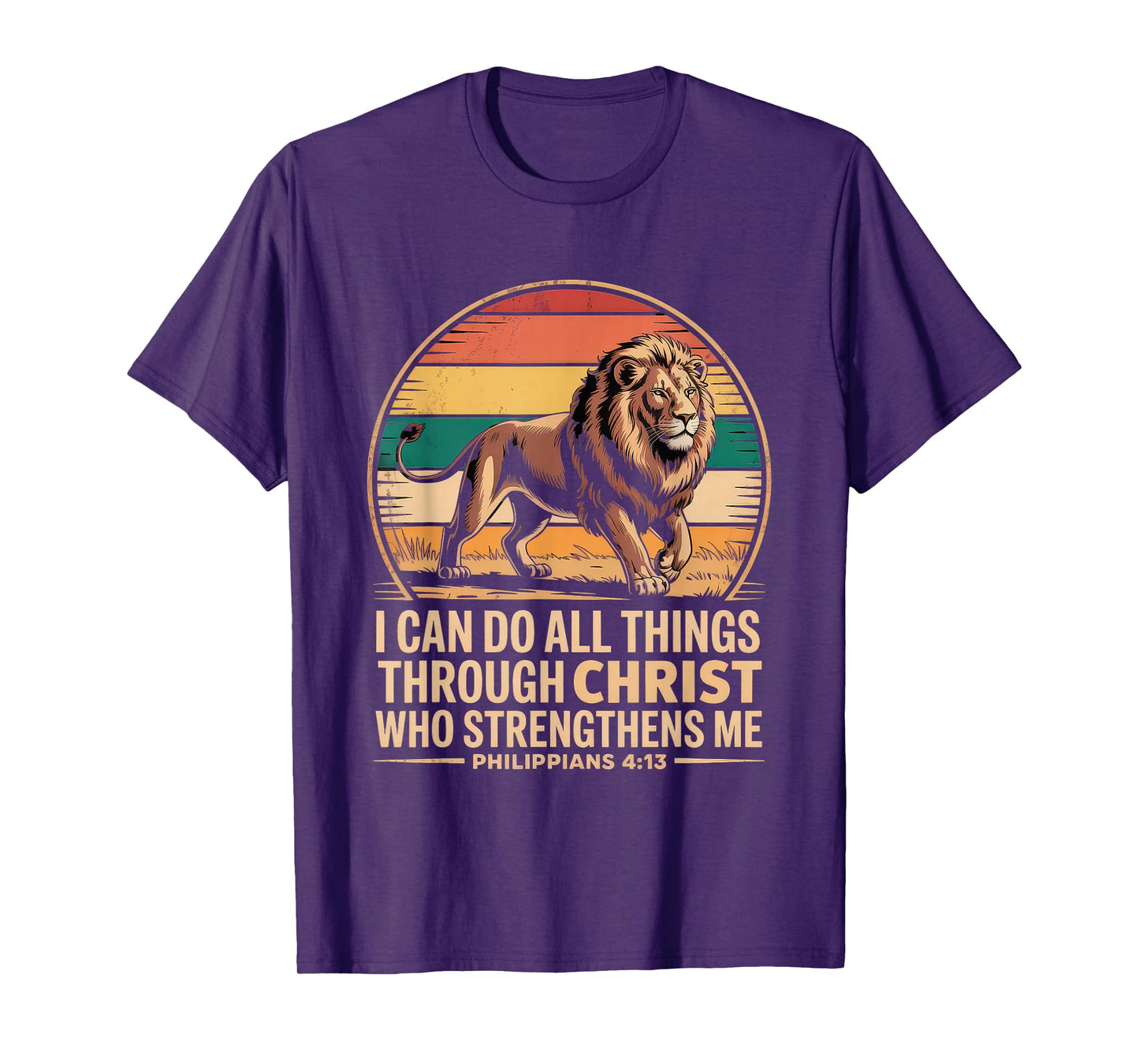 Christian Tshirt Philippians 4:13 Religious Lion Strengthens T-Shirt