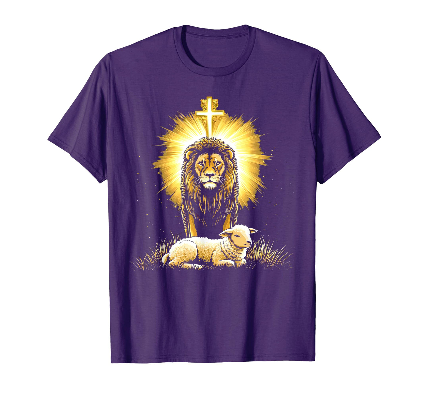 Vintage Lion And Lamb Cross Jesus Religious Faith Christian T-Shirt
