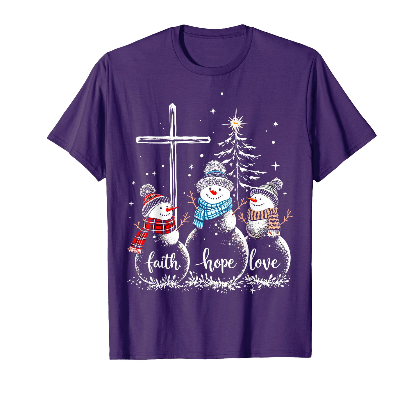 Faith Love Hope Snowmans Christmas Eve Christian Believe Tee T-Shirt