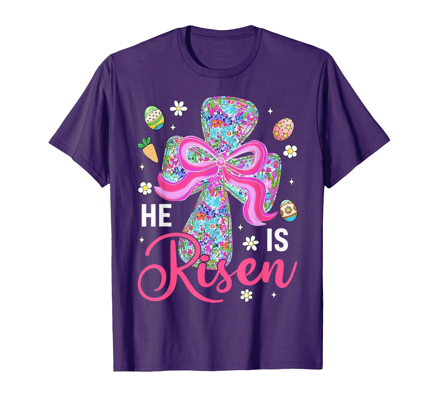 He is Risen Jesus Christian Cross Coquette Bow Easter Bunny T-Shirt