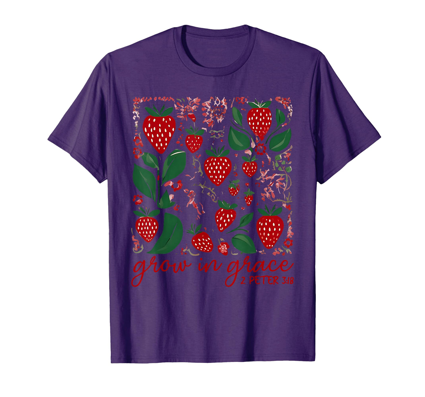 Grow In Grace Boho Strawberry Christian Scripture Religious T-Shirt