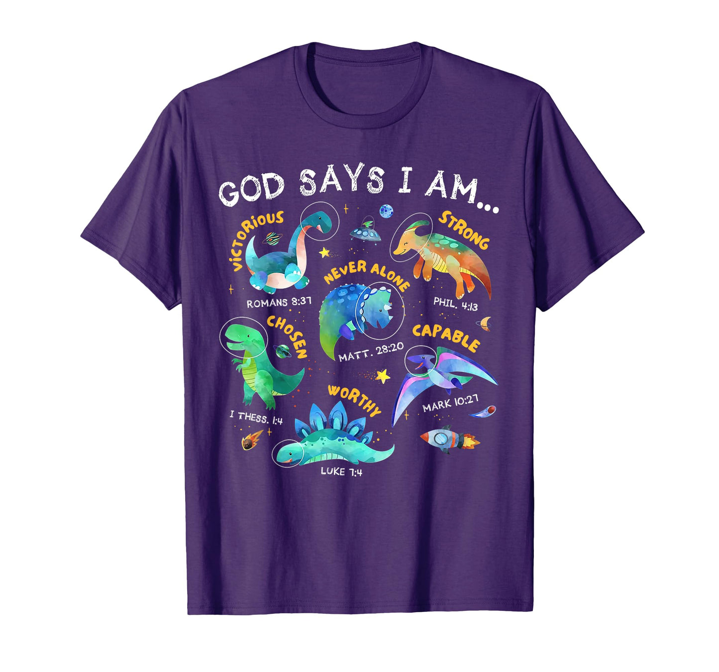 God Says I Am Outer Space Dinosaur Bible Christian Kids Boys T-Shirt