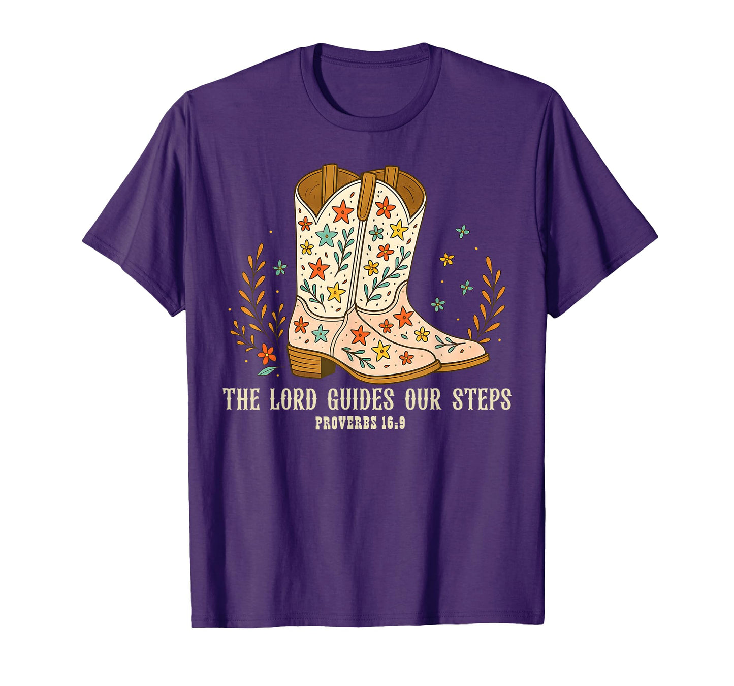 The Lord Guides Our Steps Floral Christian Cowgirl Boots T-Shirt