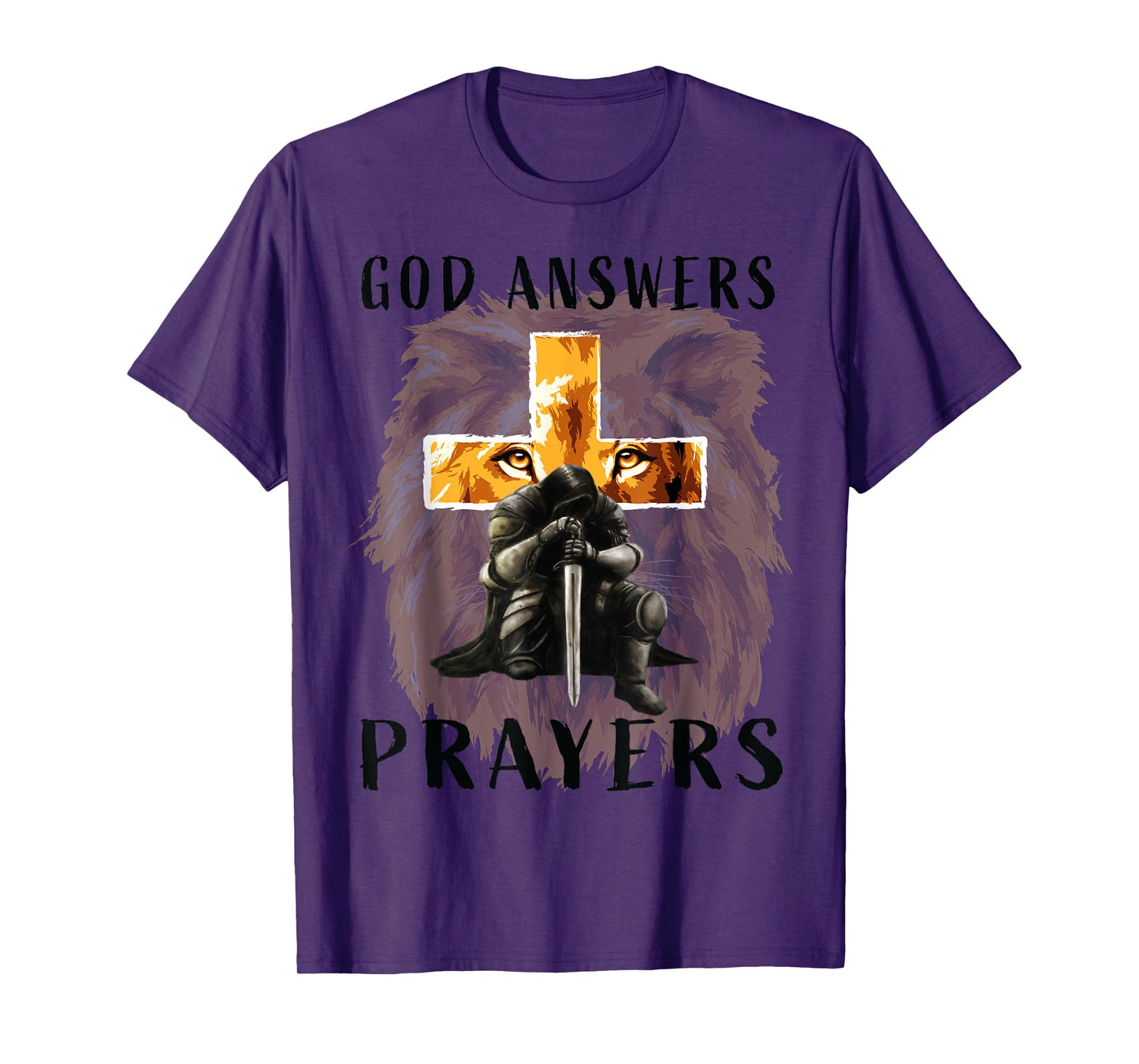 God Jesus Answers Prayers Warrior Men Christian Lion Graphic T-Shirt