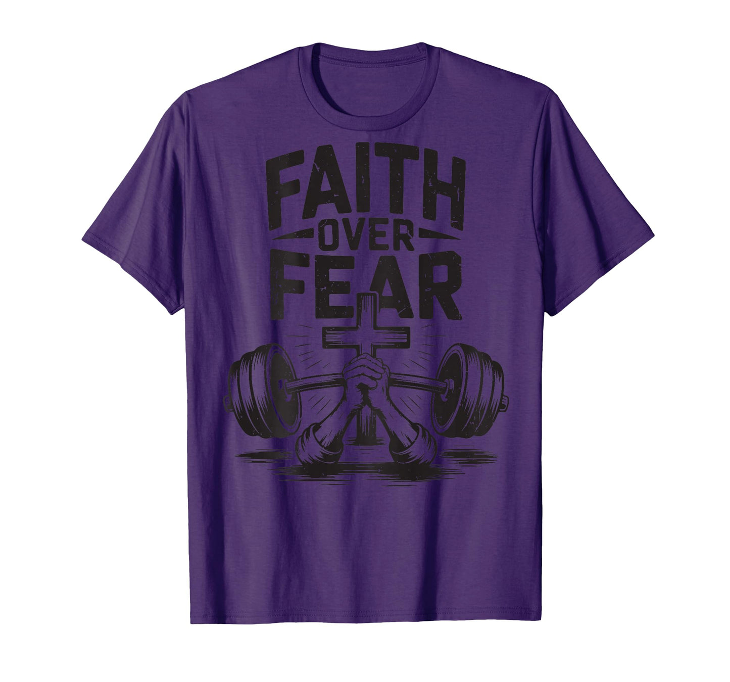 Mens Faith Over Fear Christian Workout Jesus Gym Bible Verse T-Shirt