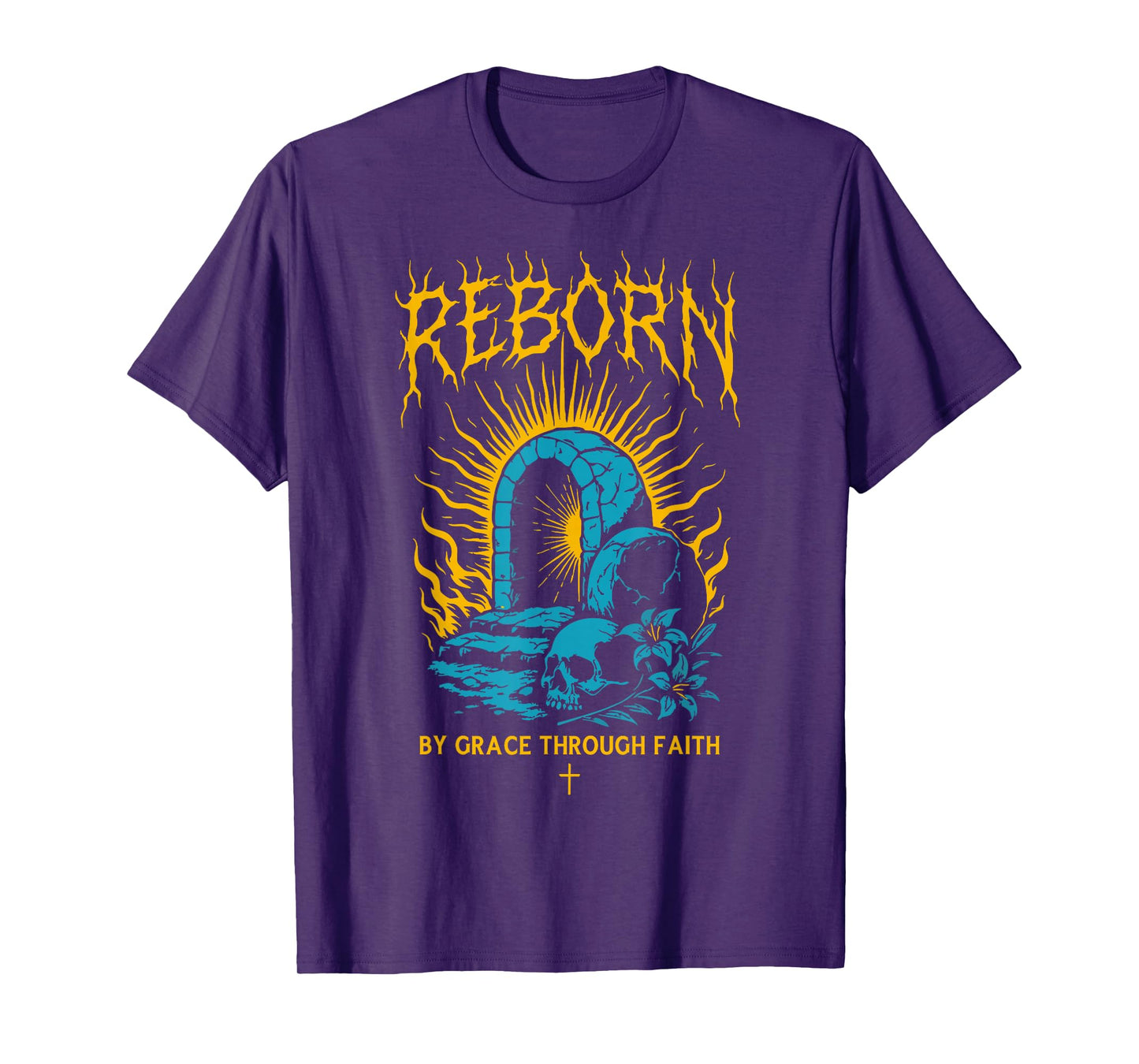 Reborn by Grace Through Faith Christian Gothic Ephesians 2:8 T-Shirt