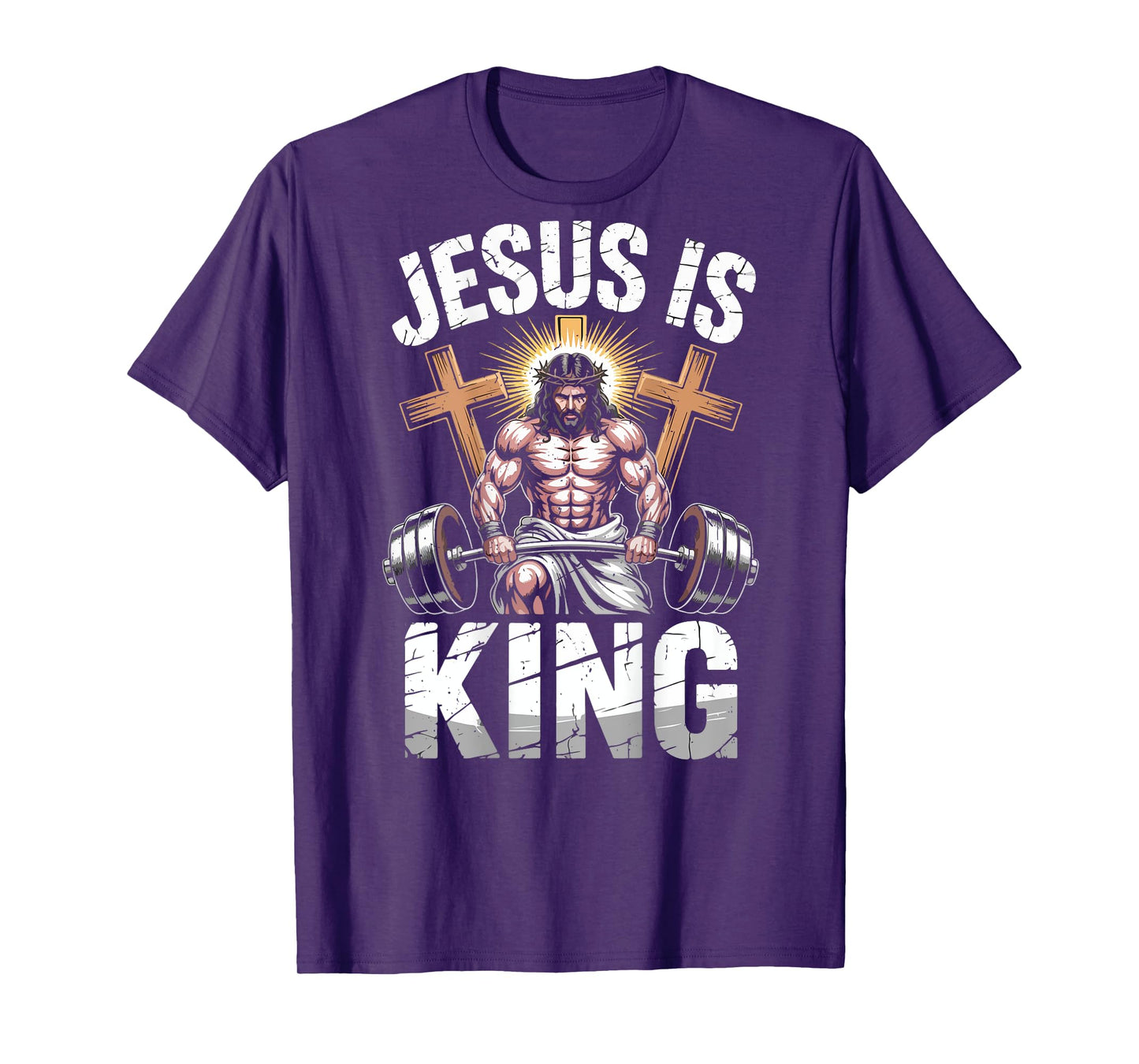 Mens Gym Jesus is King Funny Workout Christian Faith-Fitness T-Shirt