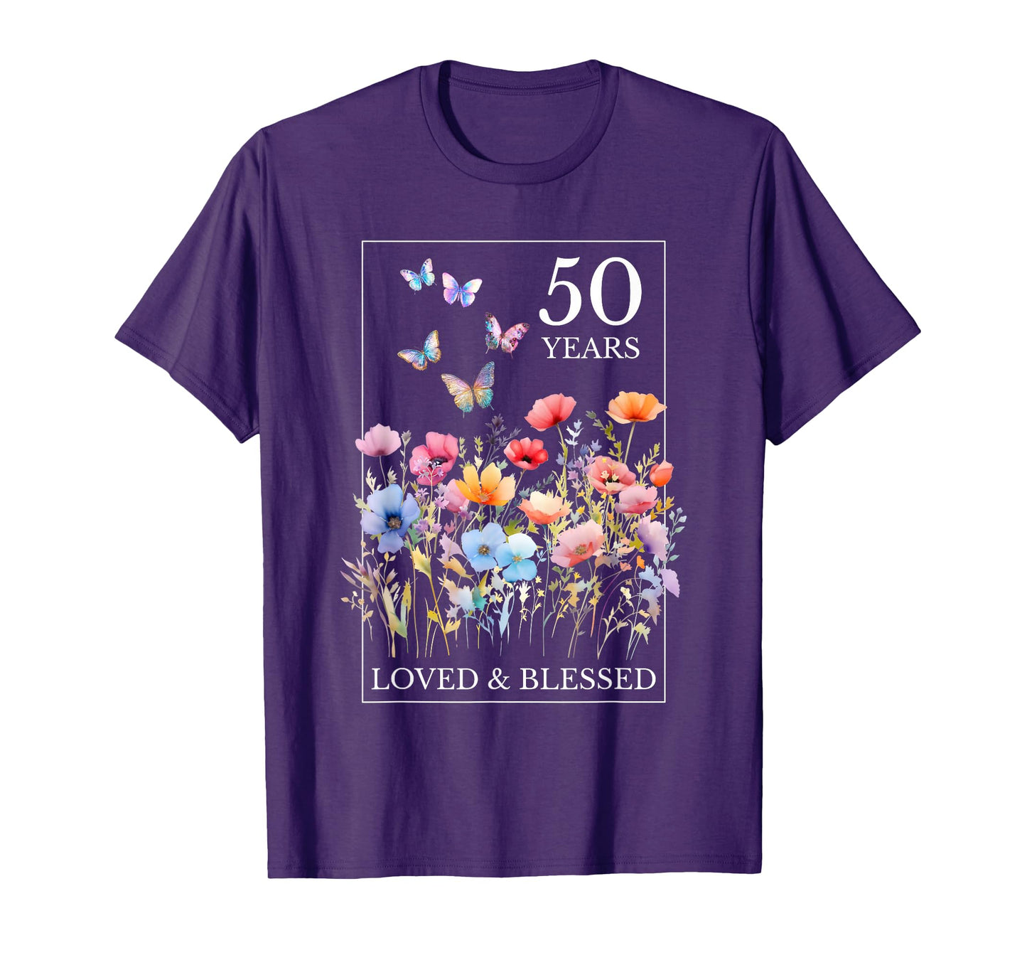 50 Years Loved Blessed Butterfly Flower Stamp 50th Birthday T-Shirt