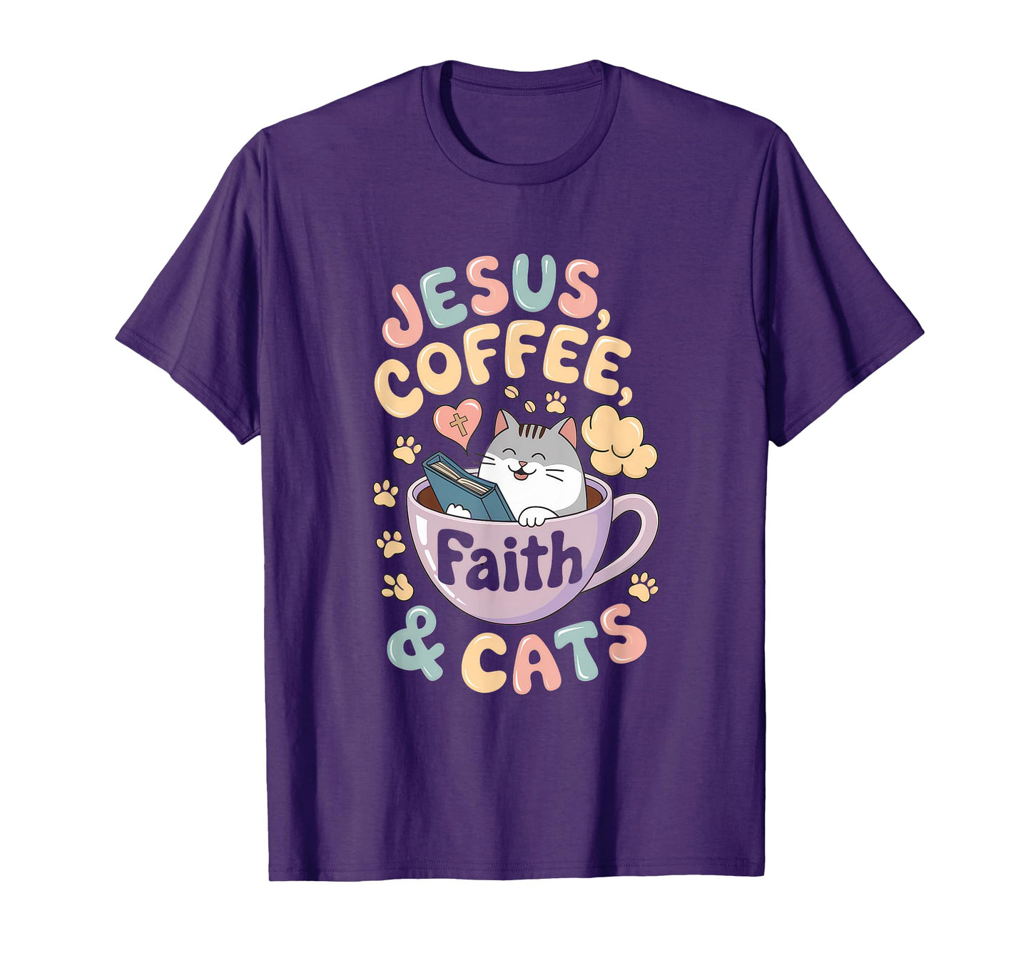 Jesus Coffee Cats Funny Cute Design Jesus Lovers Christian T-Shirt