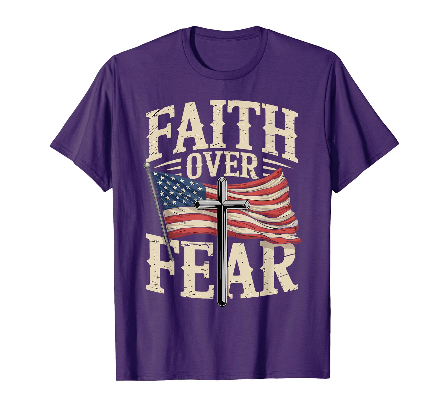 Faith Over Fear American Flag Cross T-Shirt