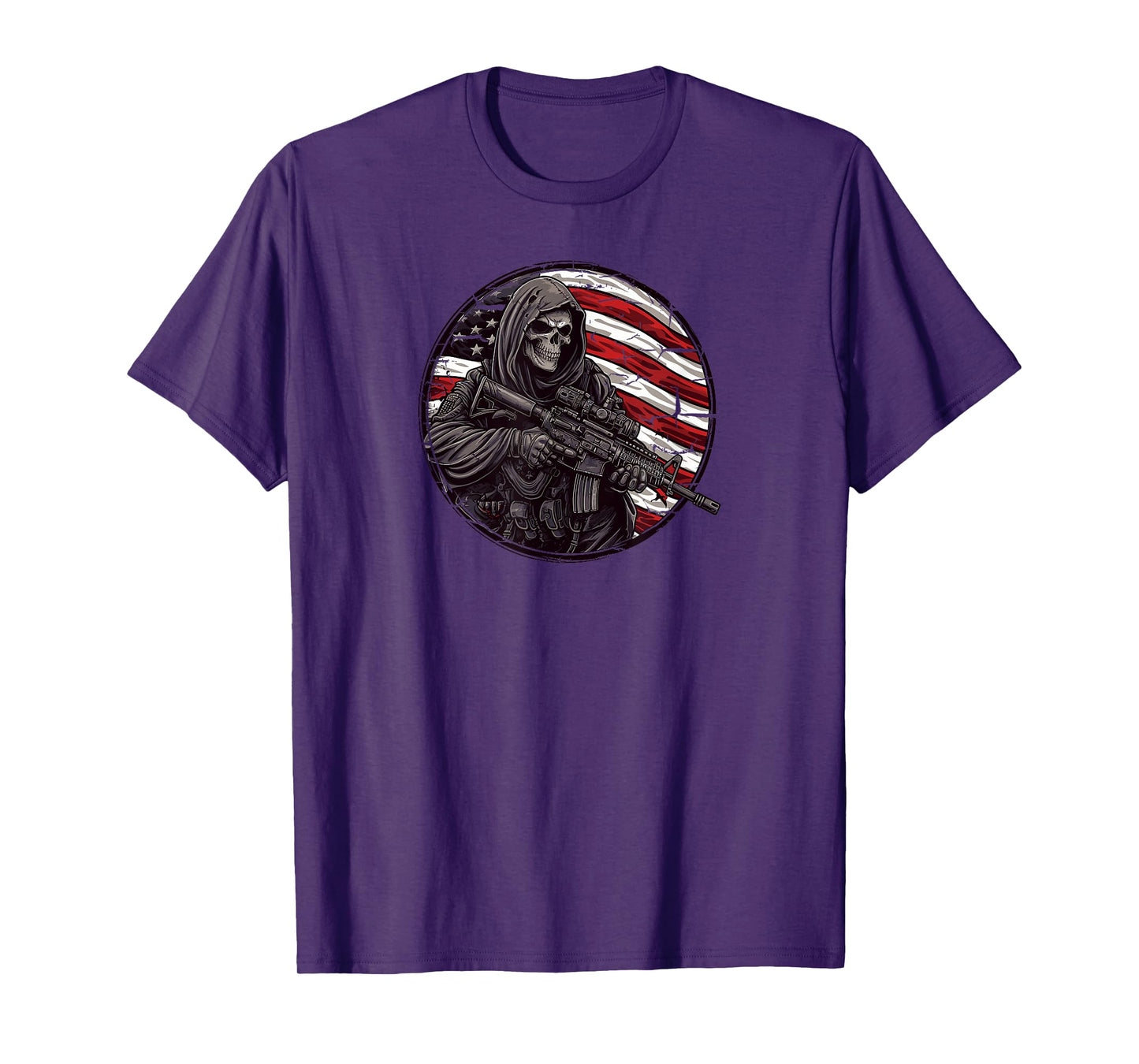 Grim Reaper Death Skeleton Halloween American Flag T-Shirt