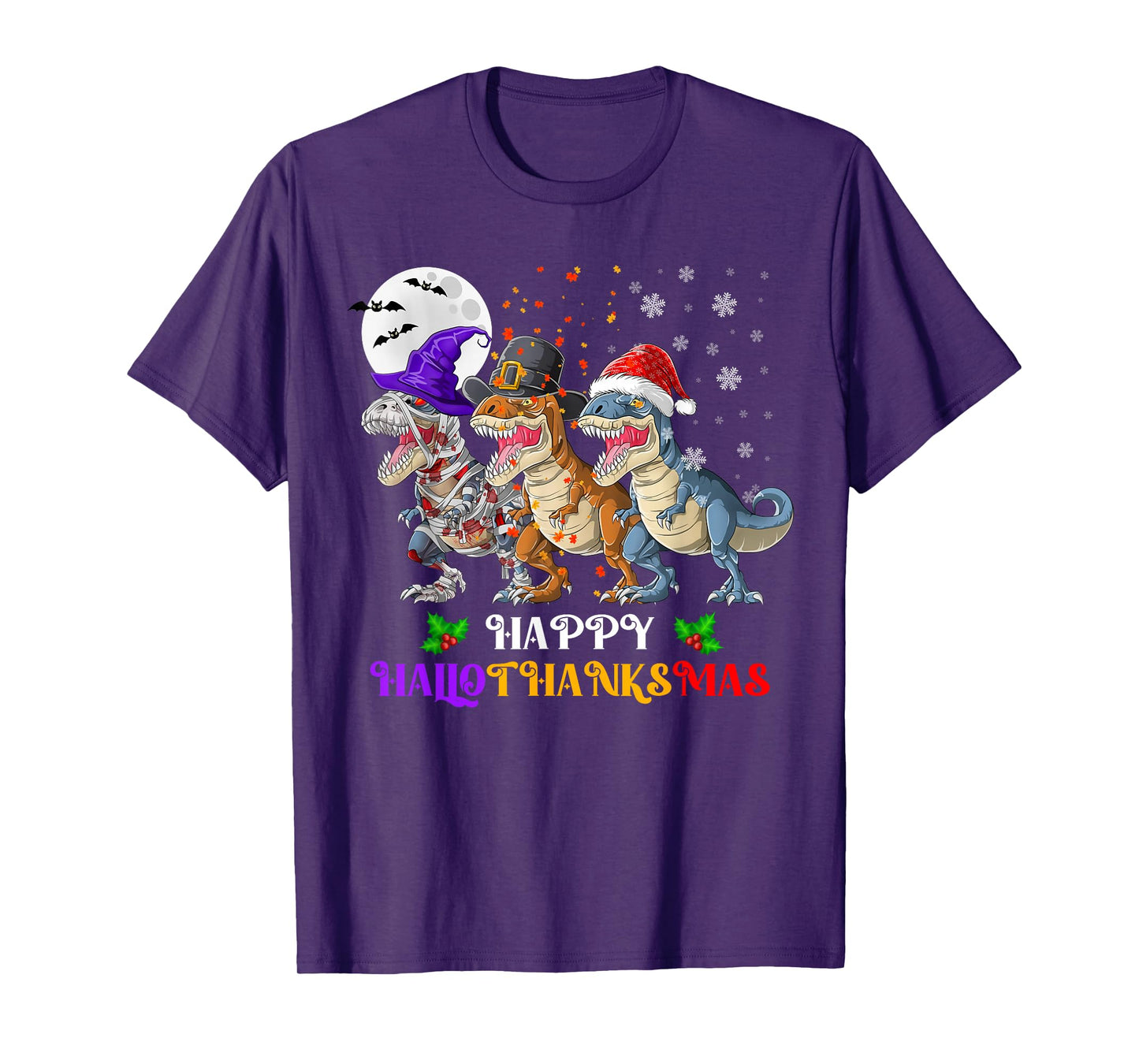 Happy Hallothanksmas Dinosaur Halloween Thanksgiving Xmas T-Shirt