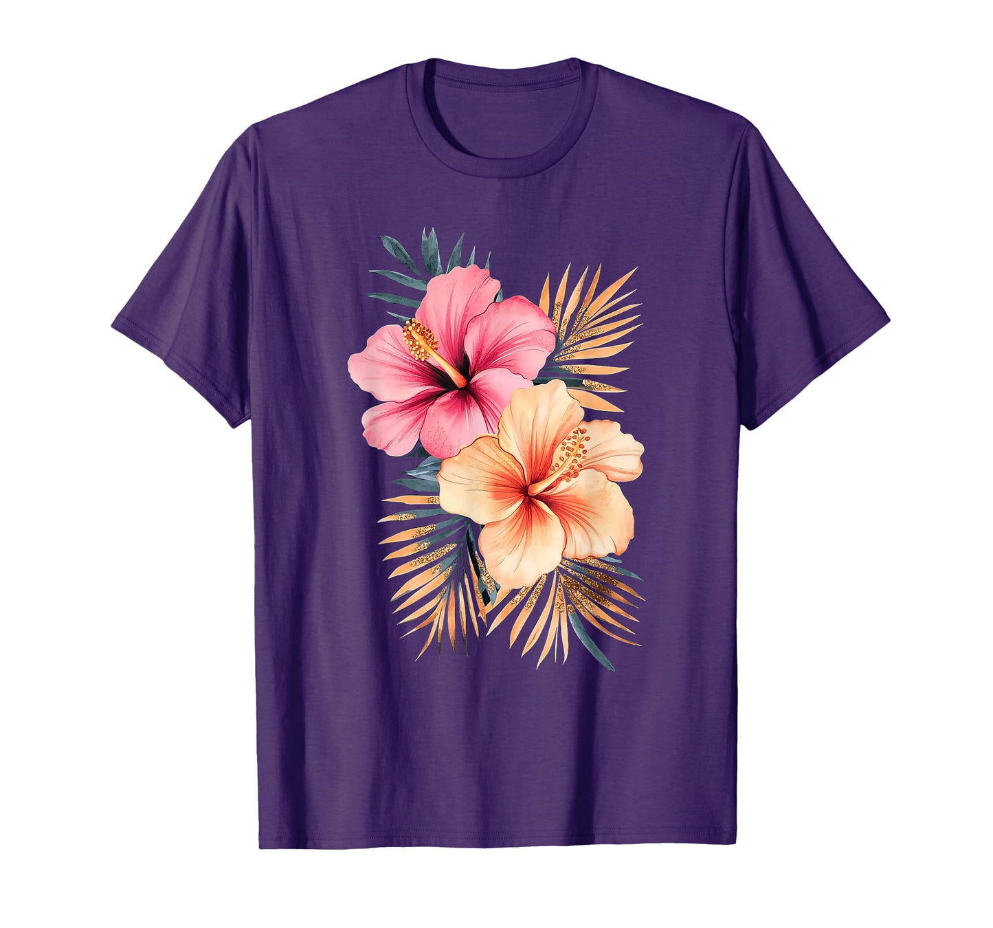 Watercolor Tropical Hibiscus Flowers Floral Summer Women T-Shirt