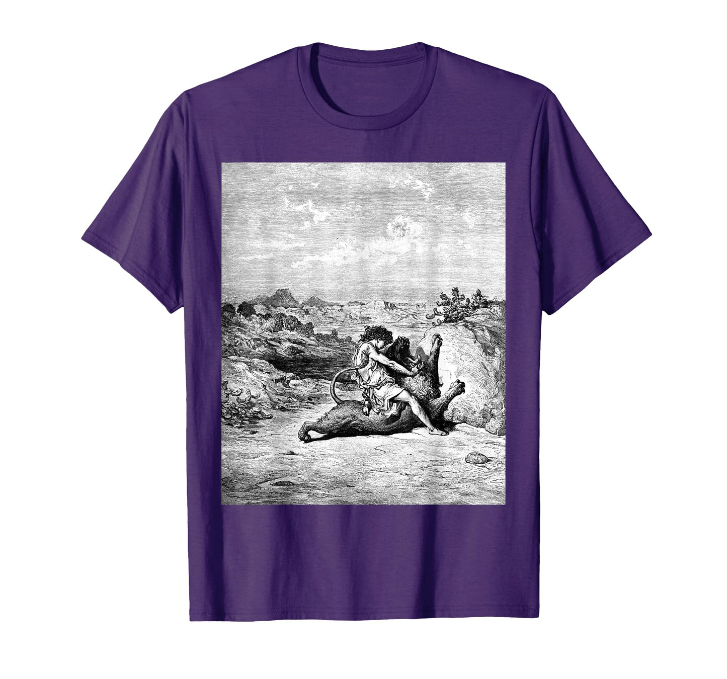 Samson Slaying a Lion Gustave Dore Biblical Art The Bible T-Shirt