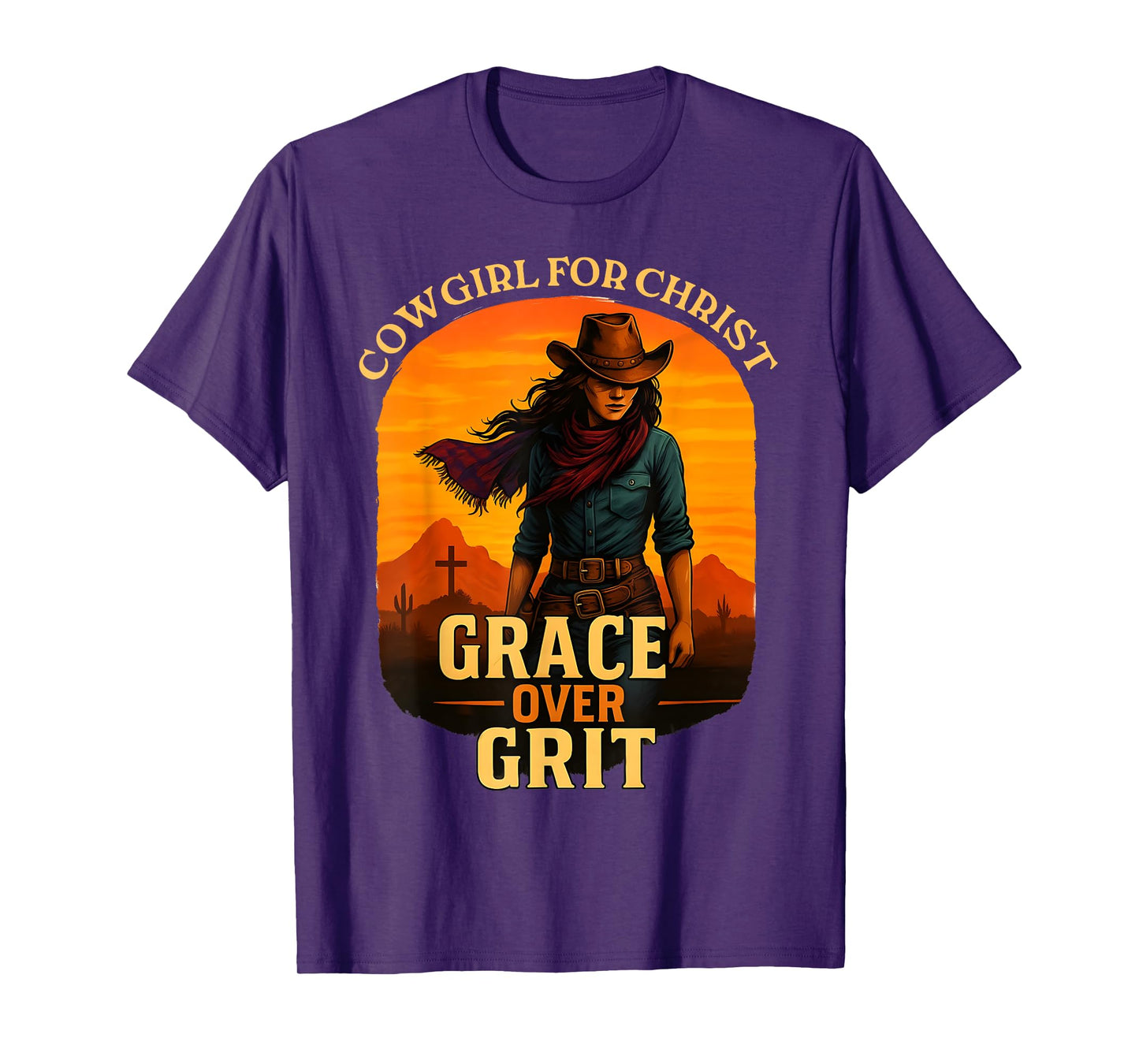 Grace Over Grit Cowgirl for Christ Western Christian Faith T-Shirt