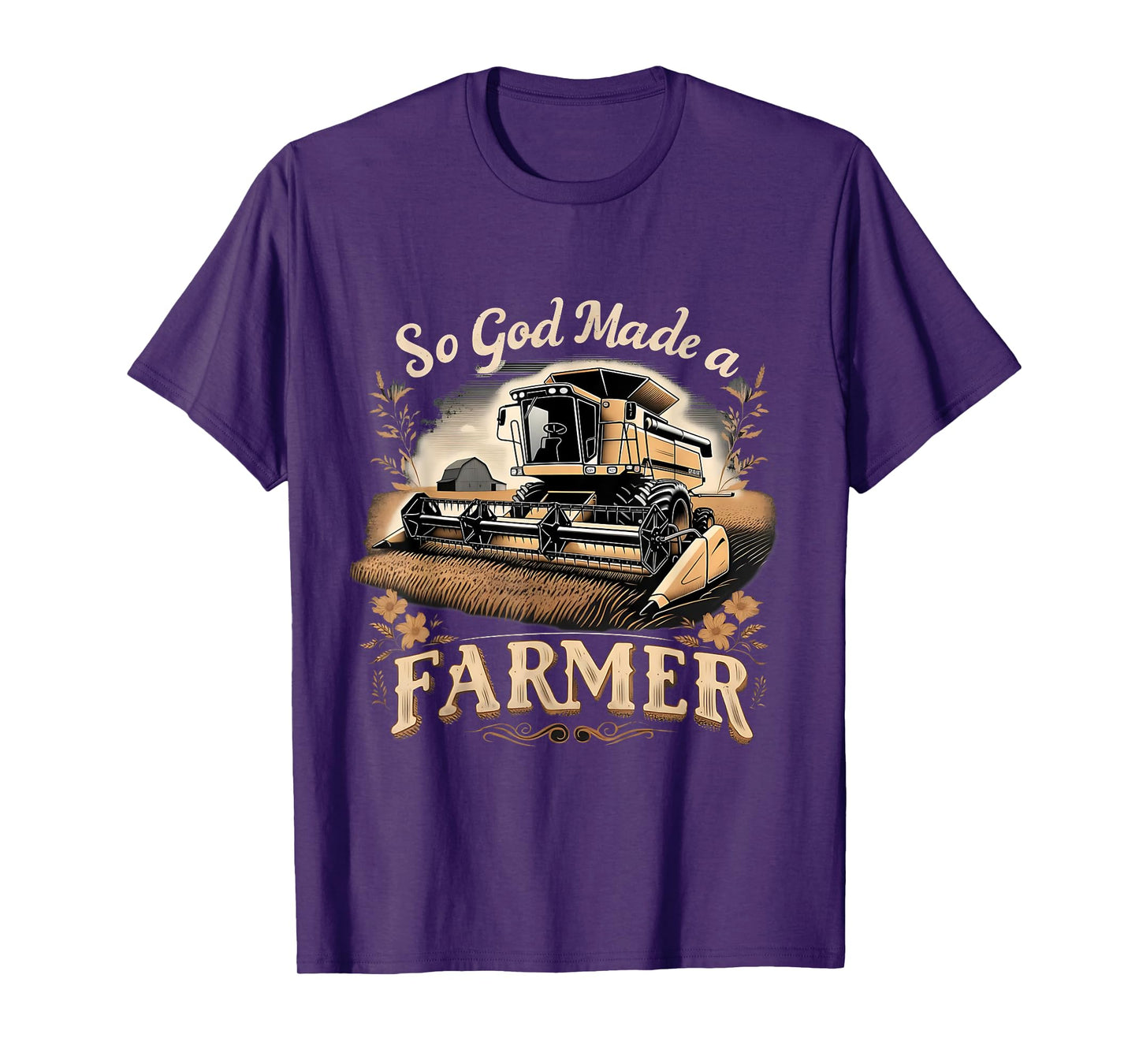 So God Made a Farmer Tractor Harvest Design T-Shirt