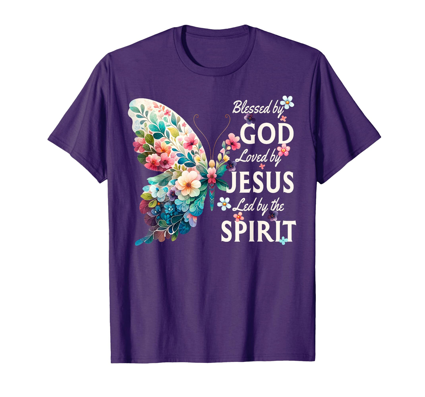 Blessed by God Loved by Jesus Floral Butterfly Christian T-Shirt