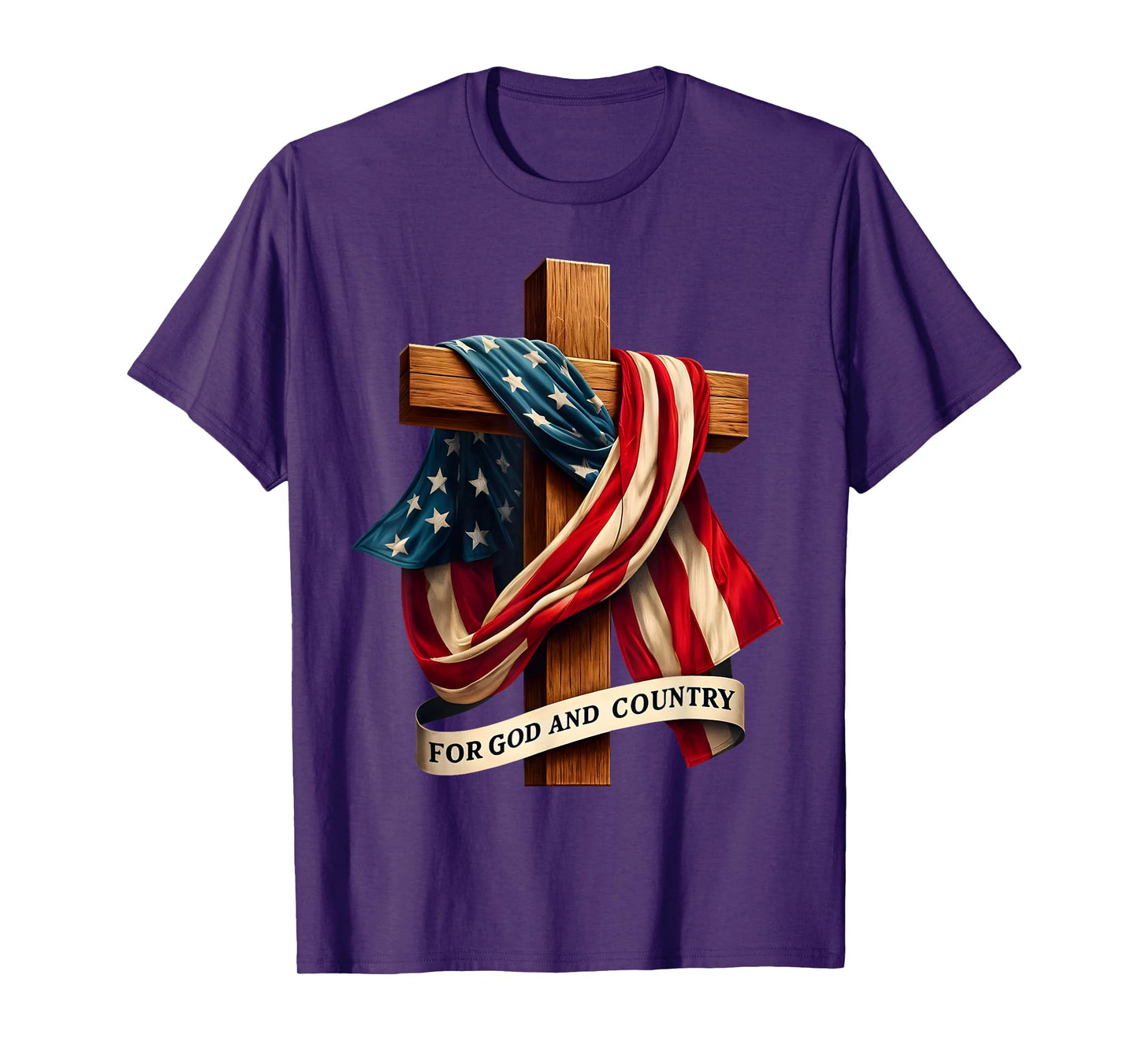 For God and Country Cross Christian Patriotic Jesus Lovers T-Shirt, Small, Black