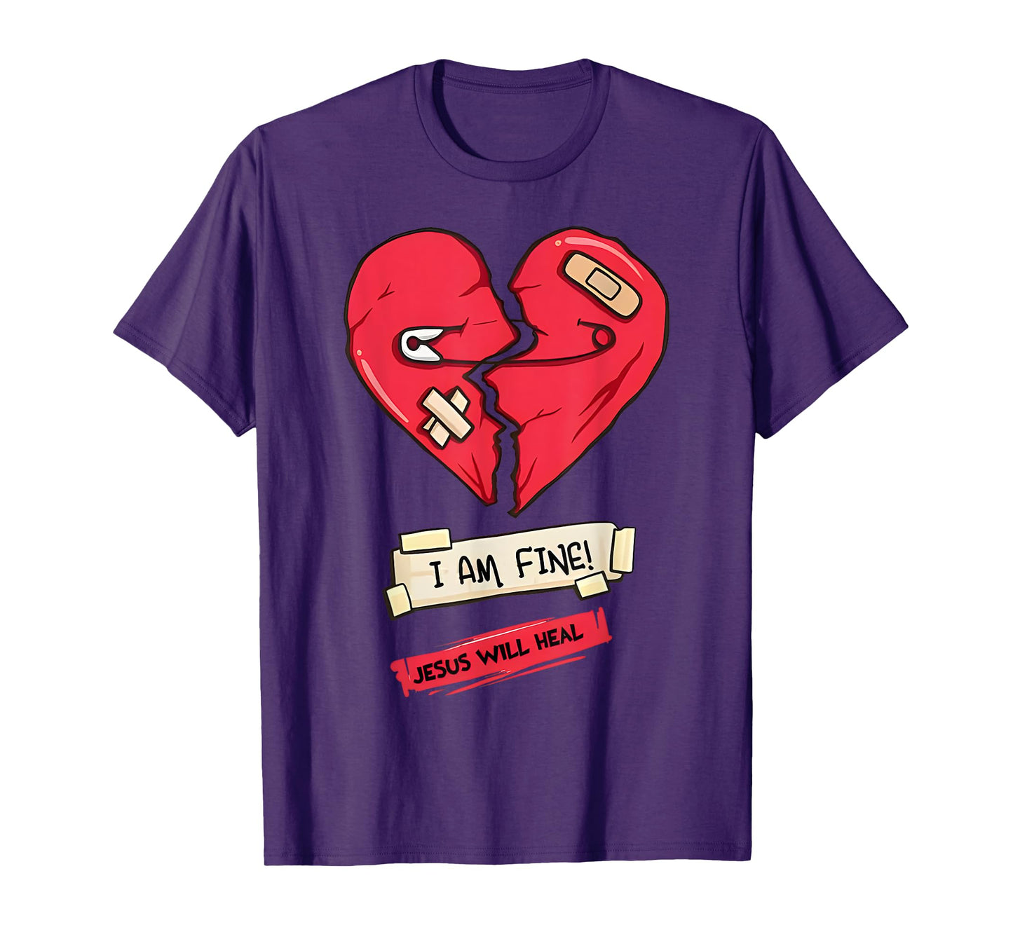 i am fine jesus will heal safety pin broken heart bandaids T-Shirt