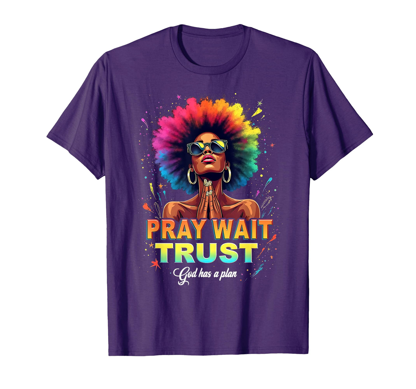Faith Empowerment Art Afro Woman Pray Wait Trust God T-Shirt