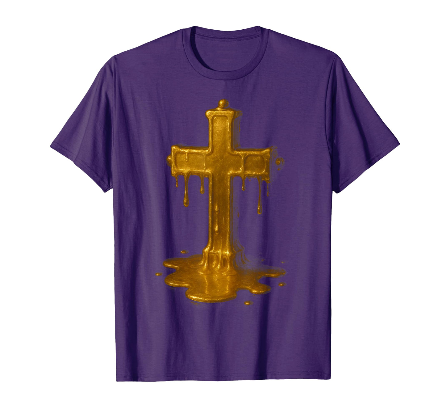 Melting Drip Golden Cross Abstract Faith Symbol Art T-Shirt