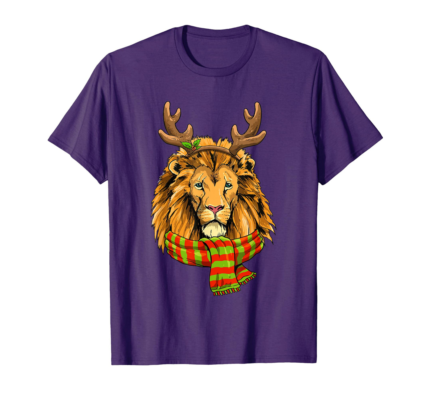 Christmas Lion Head Reindeer Xmas Wildlife Animal Face T-Shirt