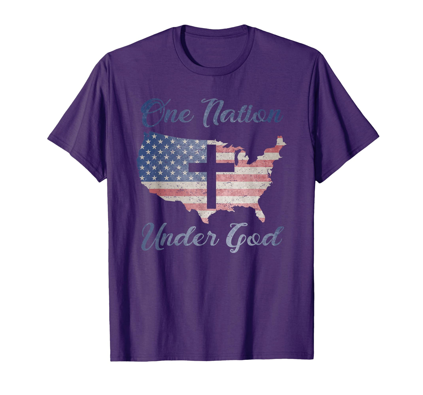 ONE NATION UNDER GOD Christian Cross American Flag USA Map T-Shirt