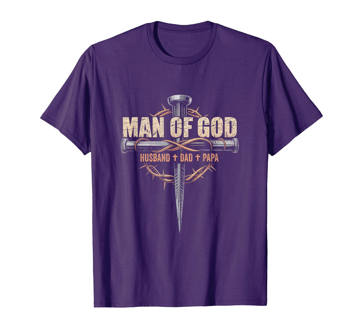 Man Of God Husband Dad Papa Cross Christian Fathers Day T-Shirt