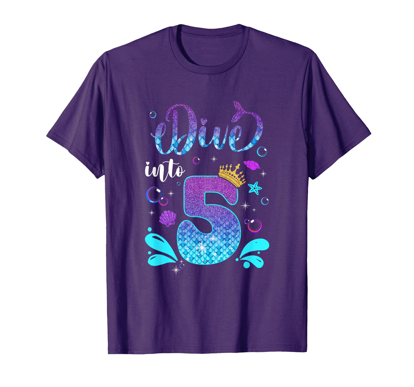 Dive Into 5 Birthday Decorations Girl 5Th Birthday Mermaid T-Shirt