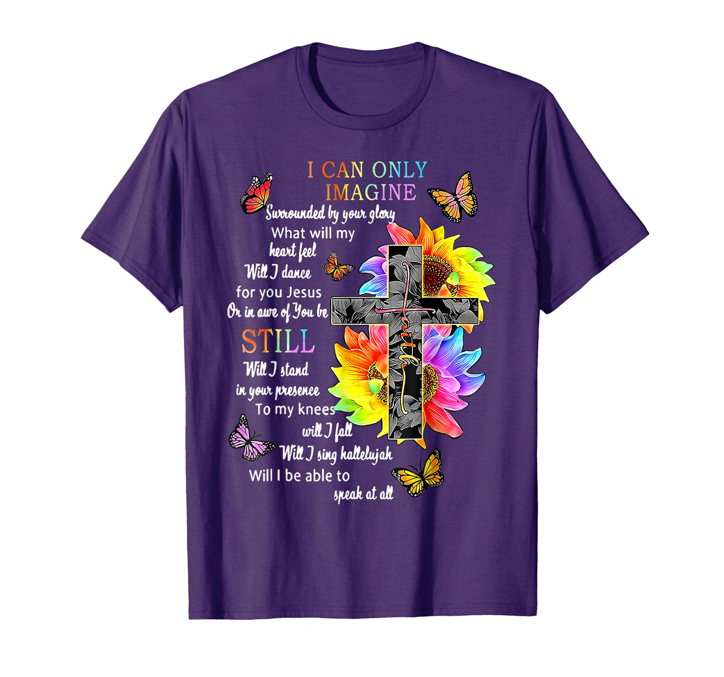 Sunflower Jesus Cross Butterfly I Can Imagine Christian T-Shirt