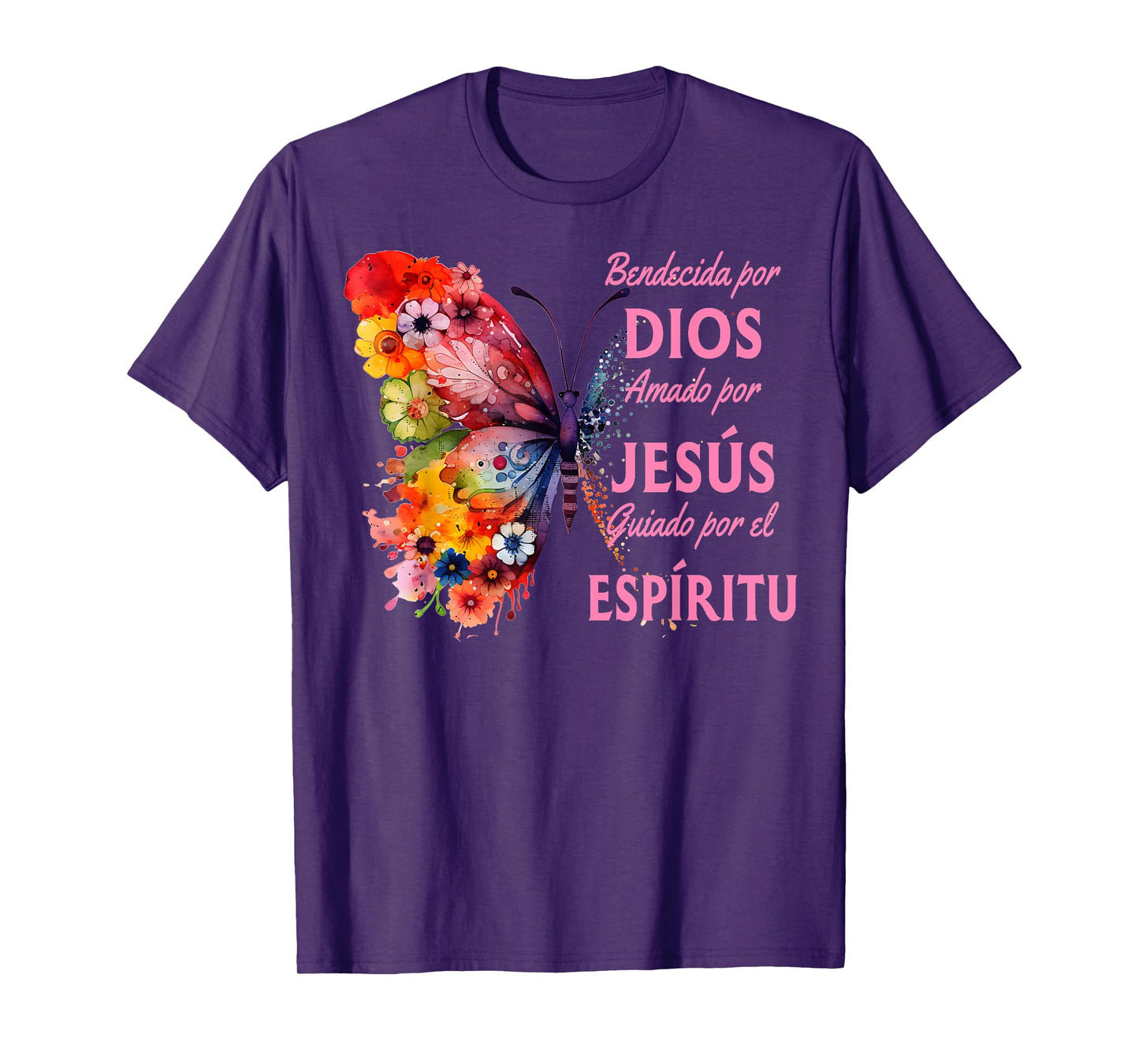 Blessed By God Loved By Jesus Butterfly In Spanish T-Shirt