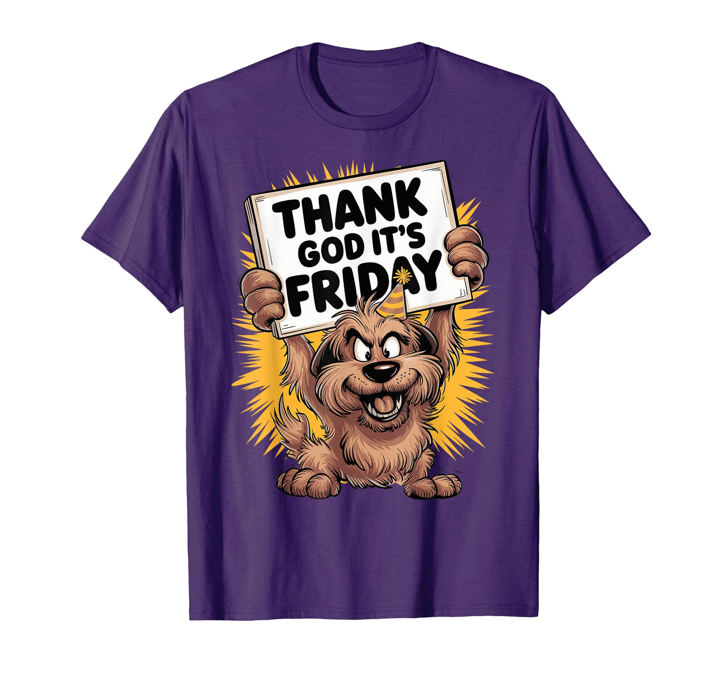 Thank God It's Friday Cheerful Dog Cartoon Design T-Shirt
