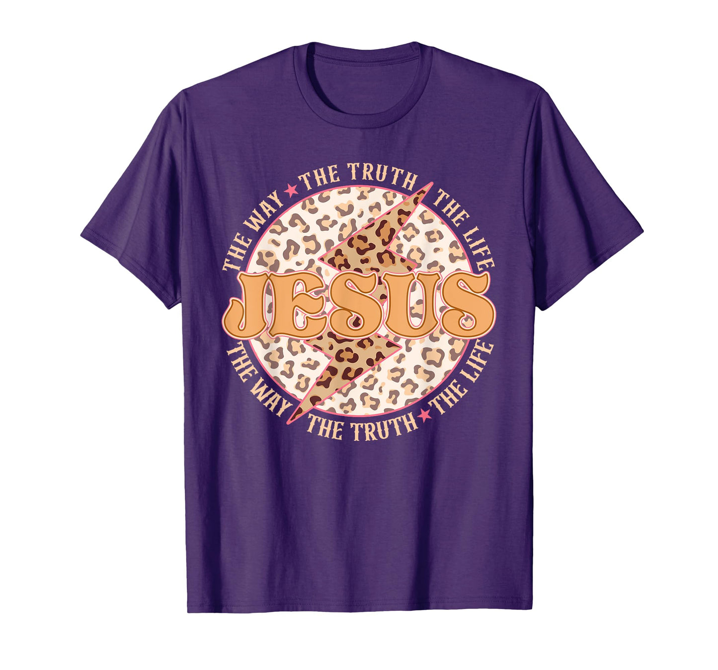 Jesus The Way Truth Retro Groovy Lightning Leopard Women Men T-Shirt