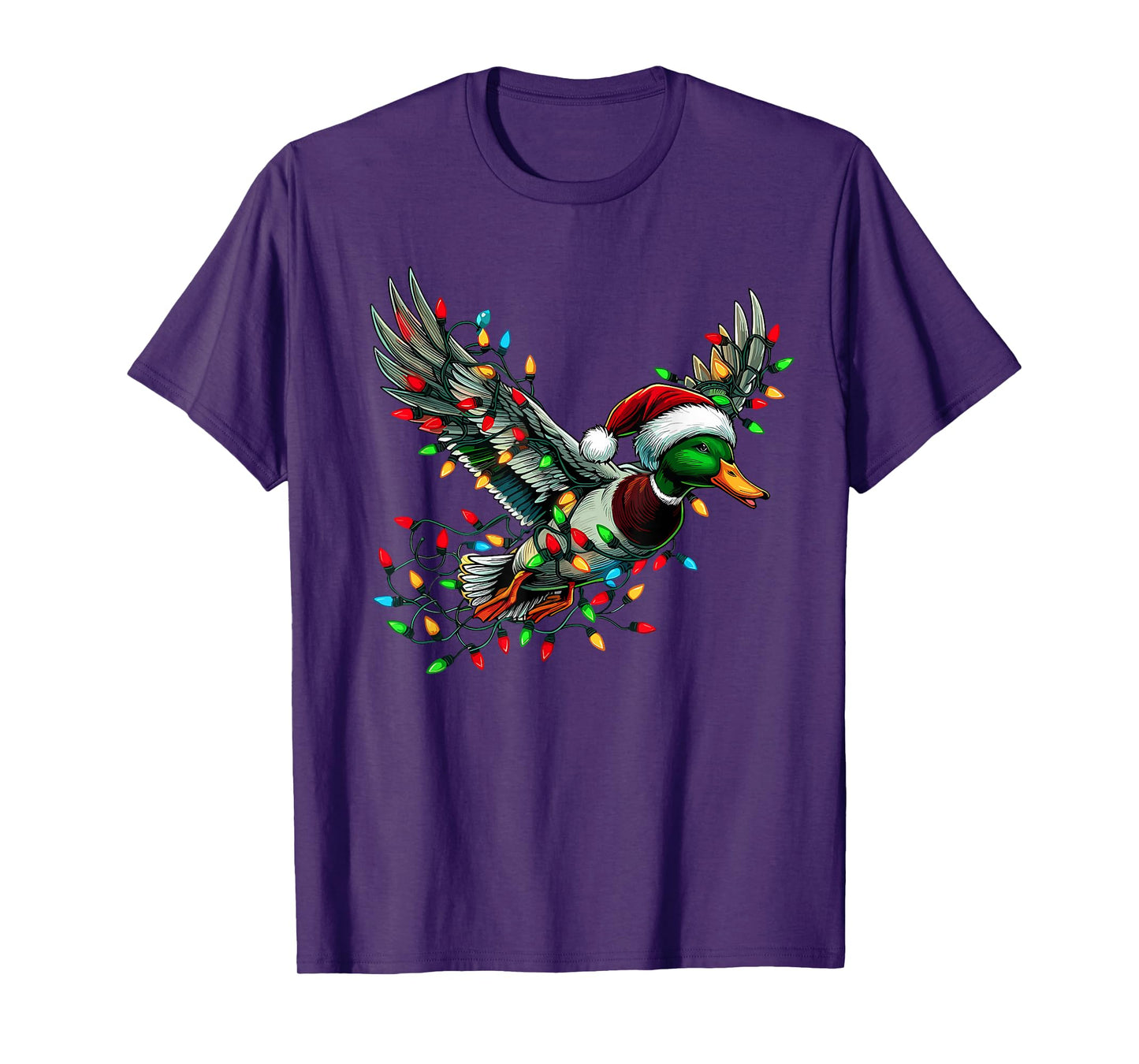 Flying Santa Duck with Christmas Lights Hunting Season T-Shirt