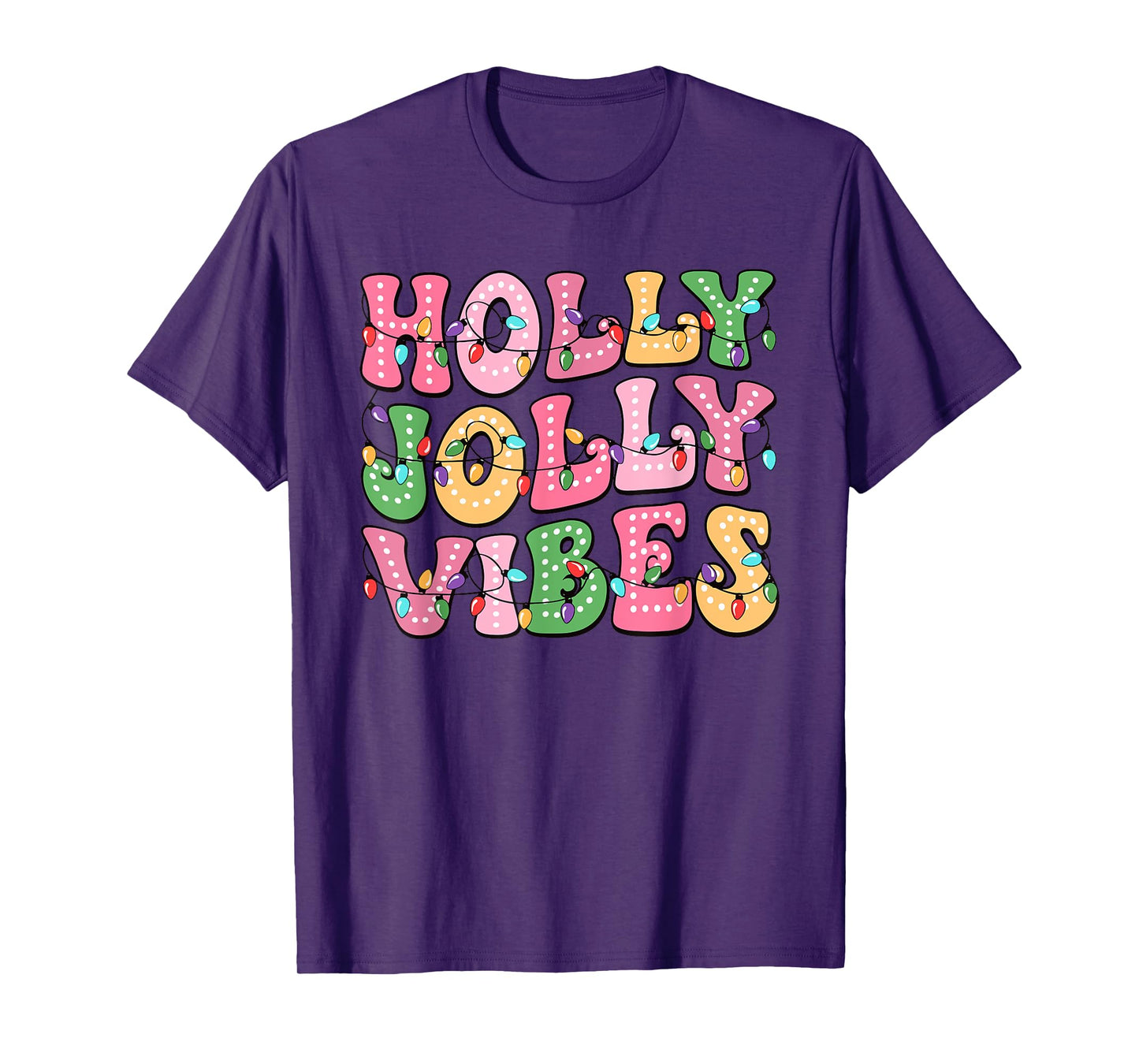 Groovy Holly Xmas Jolly Vibes Pink Christmas Xmas Men Women T-Shirt