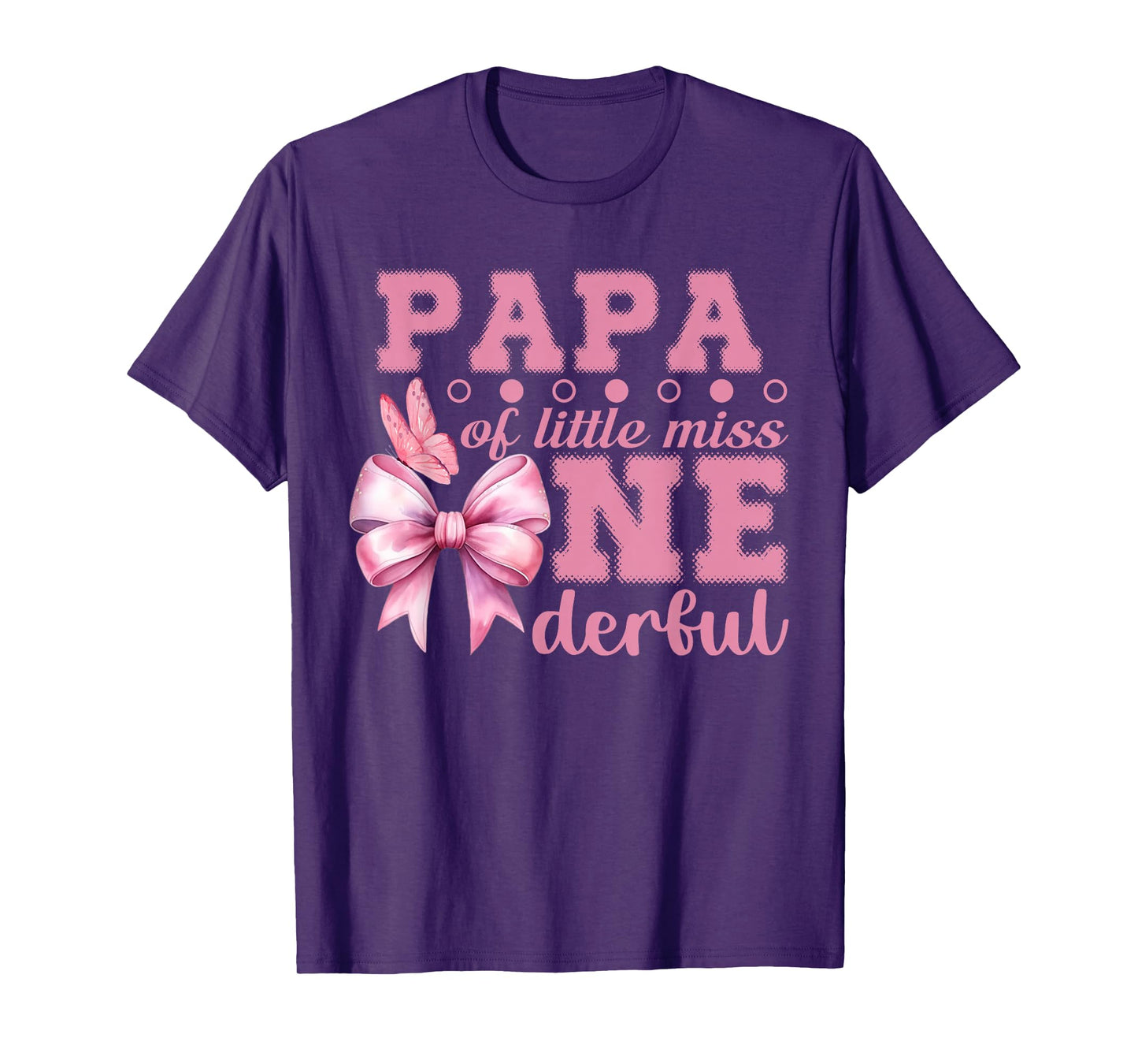 Papa of Little Miss Onederful First Birthday Pink Bow T-Shirt