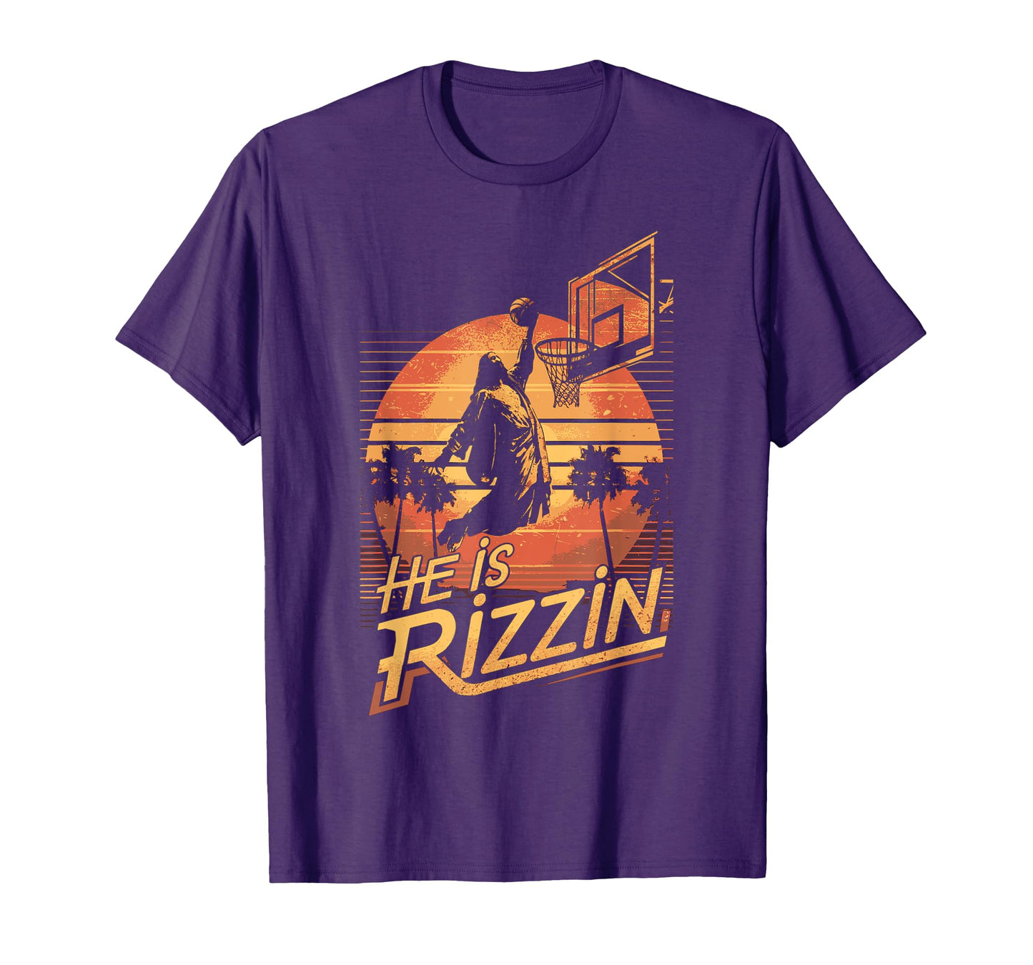 He Is Rizzin Jesus Playing Basketball Funny Retro Christian T-Shirt