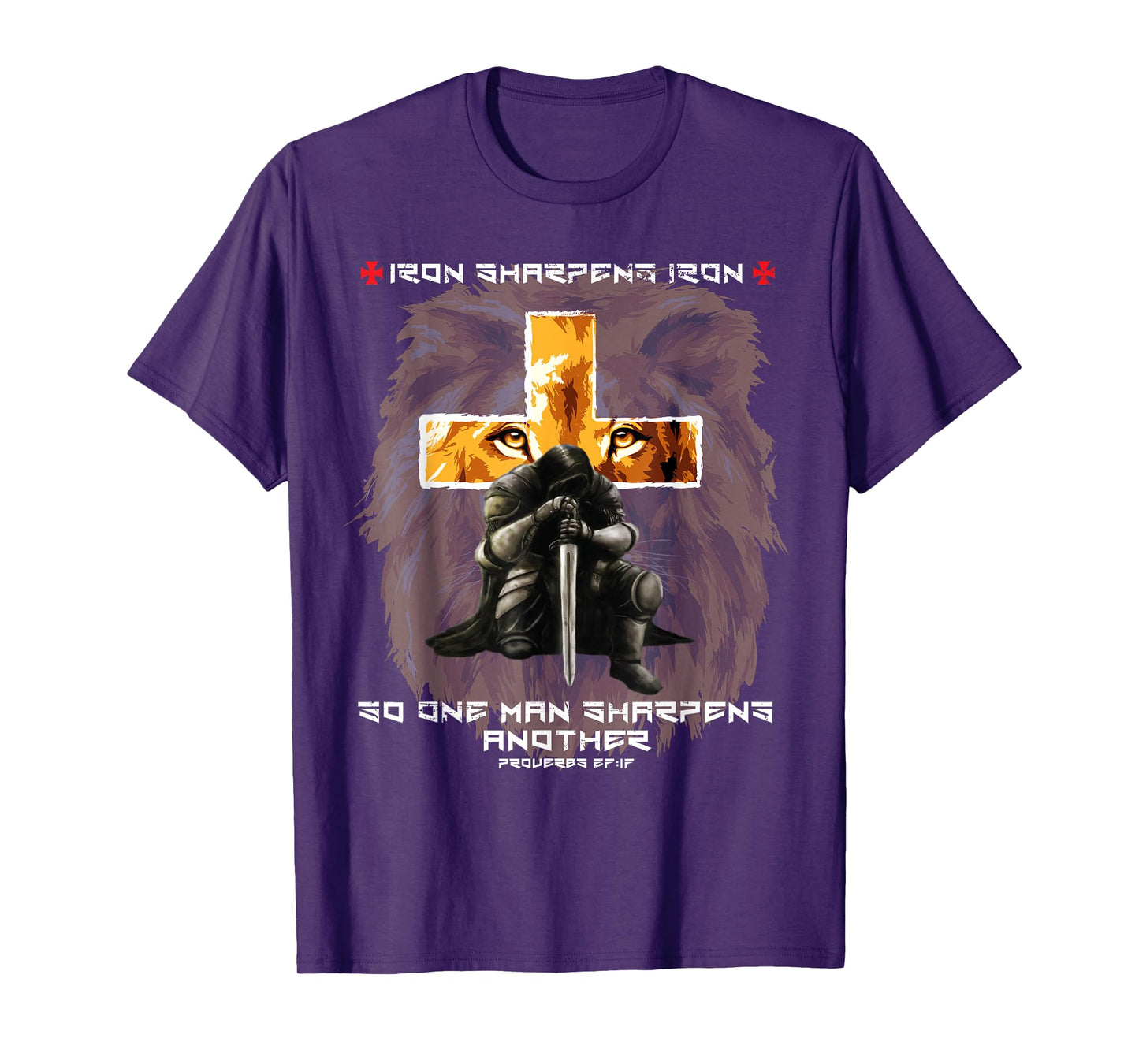 Iron Sharpens Iron Christian Saying Lion Judah Cross Graphic T-Shirt