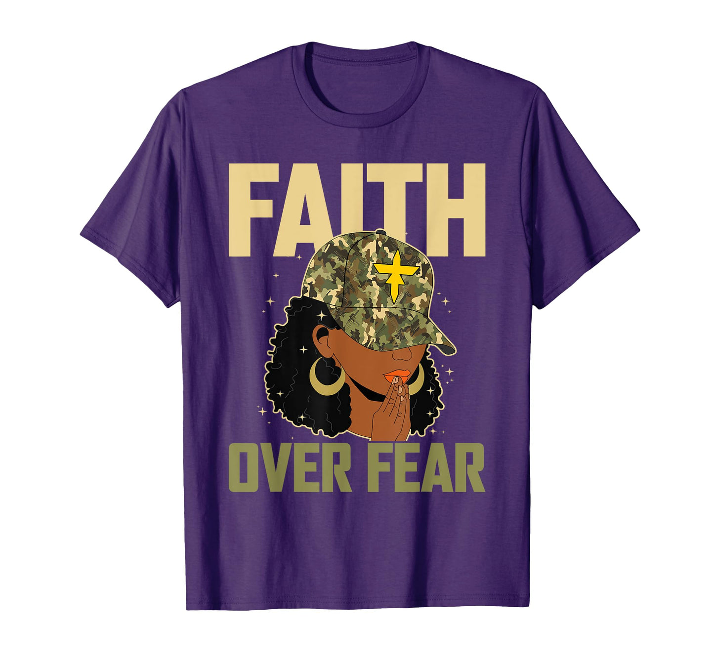 Faith Over Fear Christian Camo African American Afro Women T-Shirt