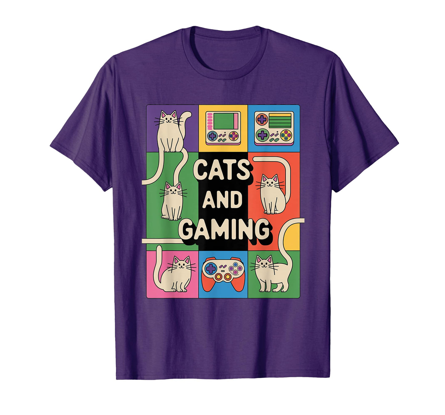 Retro Cats And Gaming Funny Cat Lover and Video Game Player T-Shirt for Men Women Kids