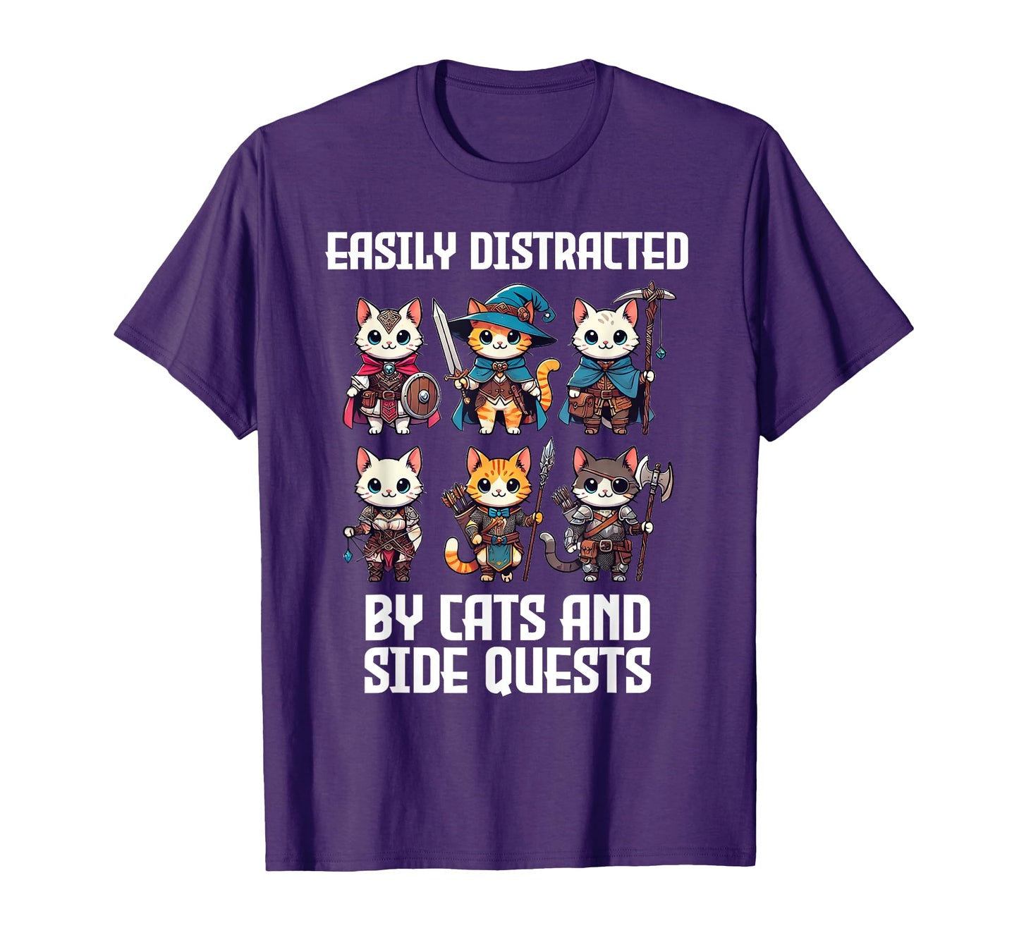 Easily Distracted By Cats And Side Quests Funny Gamer T-Shirt