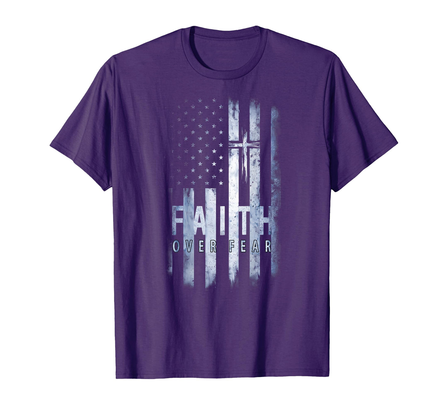On Back | Patriotic USA American Flag Faith Over Fear Prayer T-Shirt for Women Kids Men