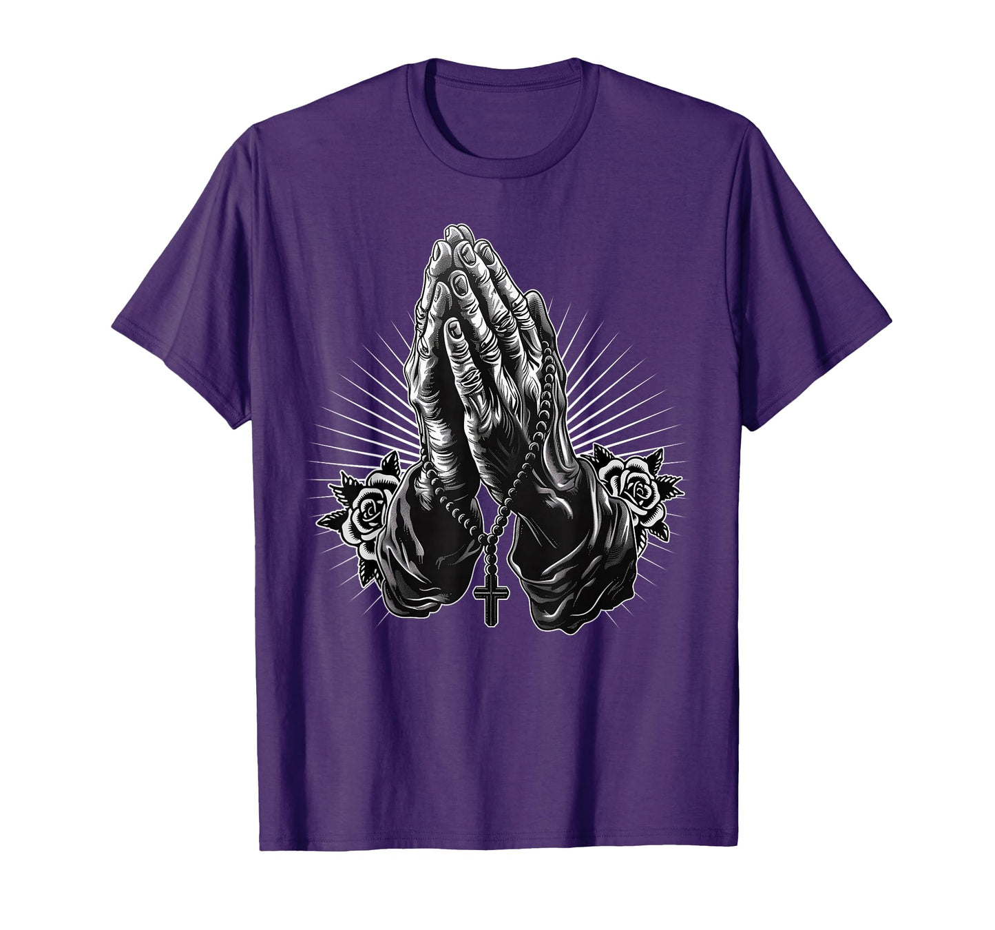 Prayer Hands Catholic Christian Chicano Tattoo Rosary T-Shirt