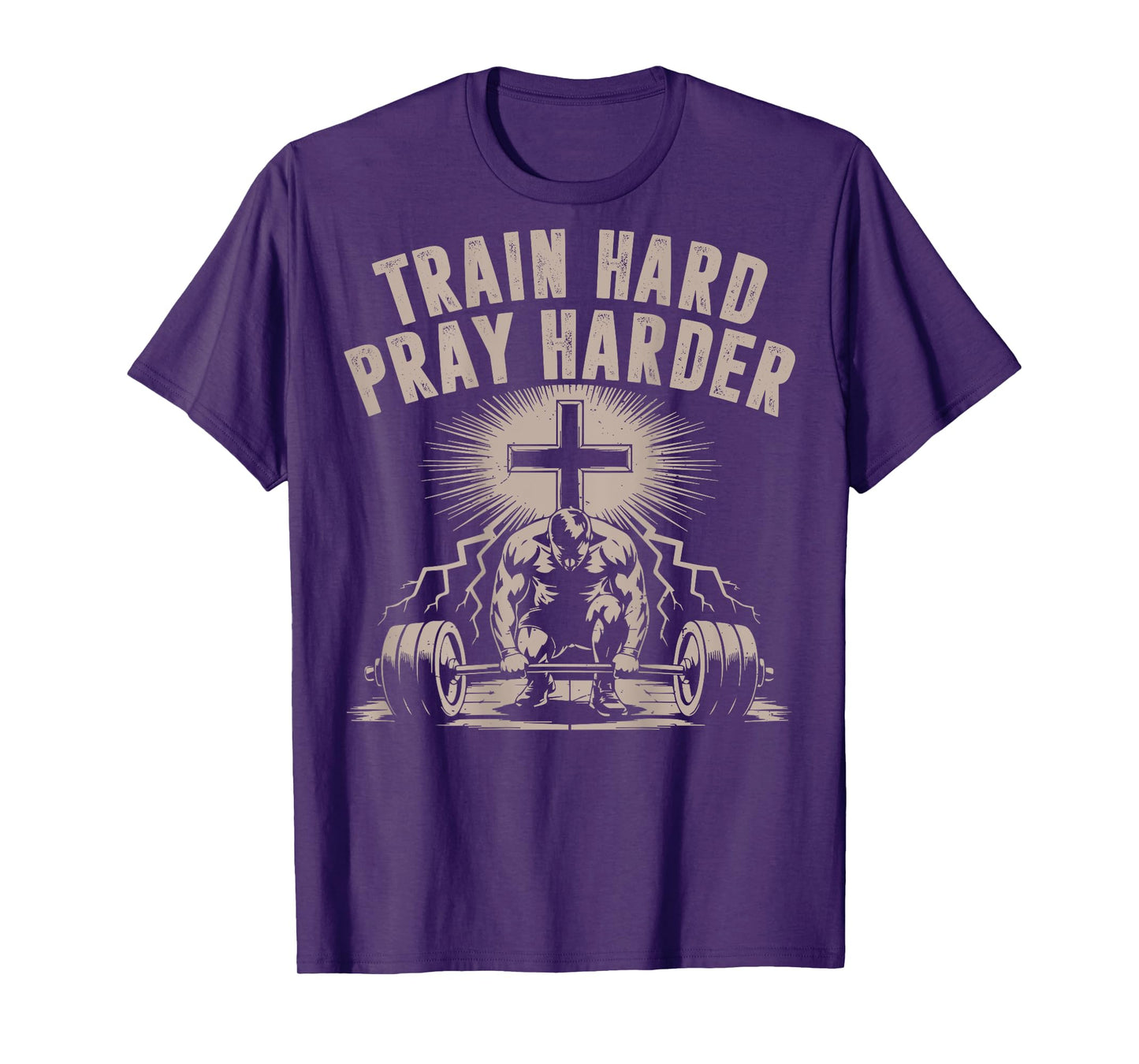 Train Hard Pray Harder Funny Christian Workout Gym Jesus Men T-Shirt