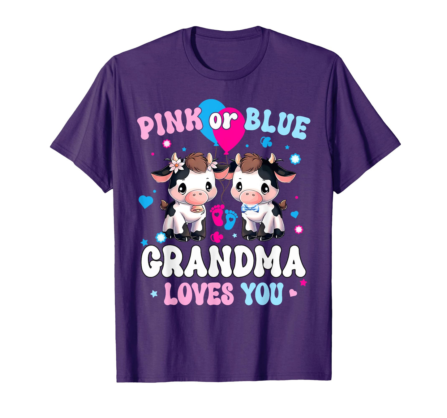 Pink Or Blue Grandma Loves You Cow Gender Reveal Baby Shower T-Shirt