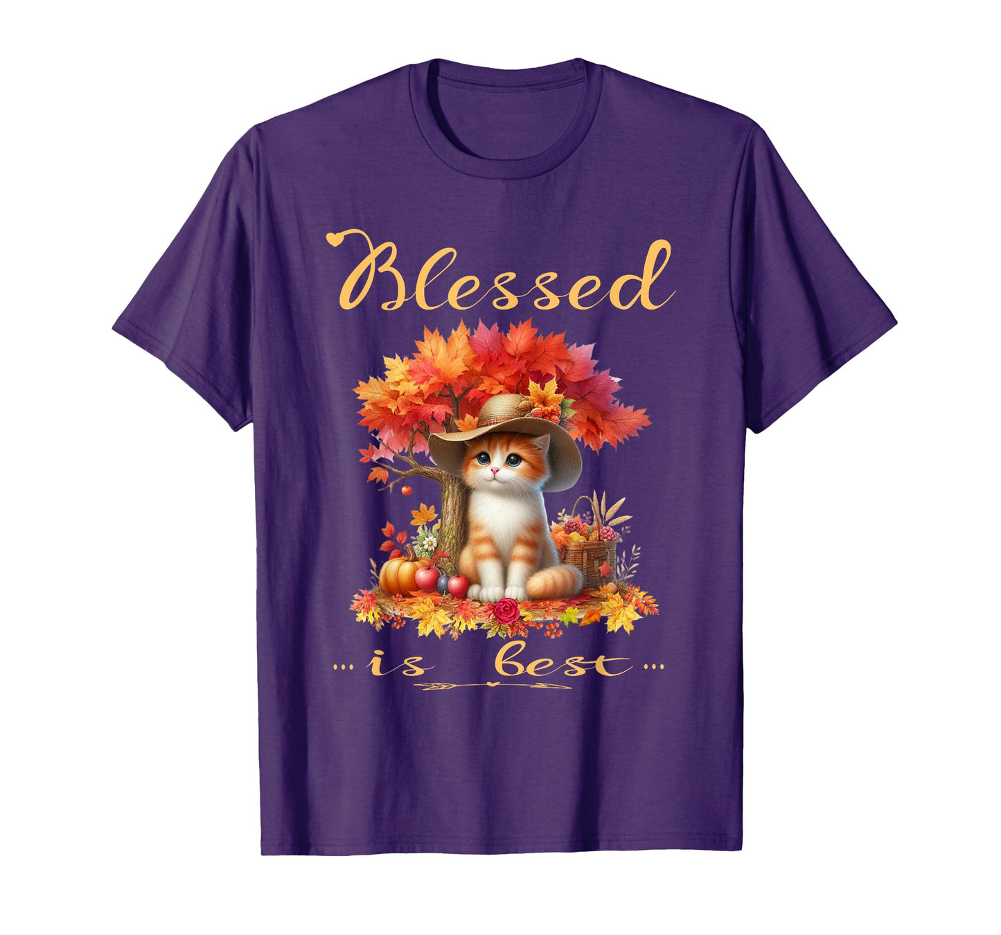 Blessed is Best Fall & Autumn Harvest Cute Vintage Kitty Cat T-Shirt