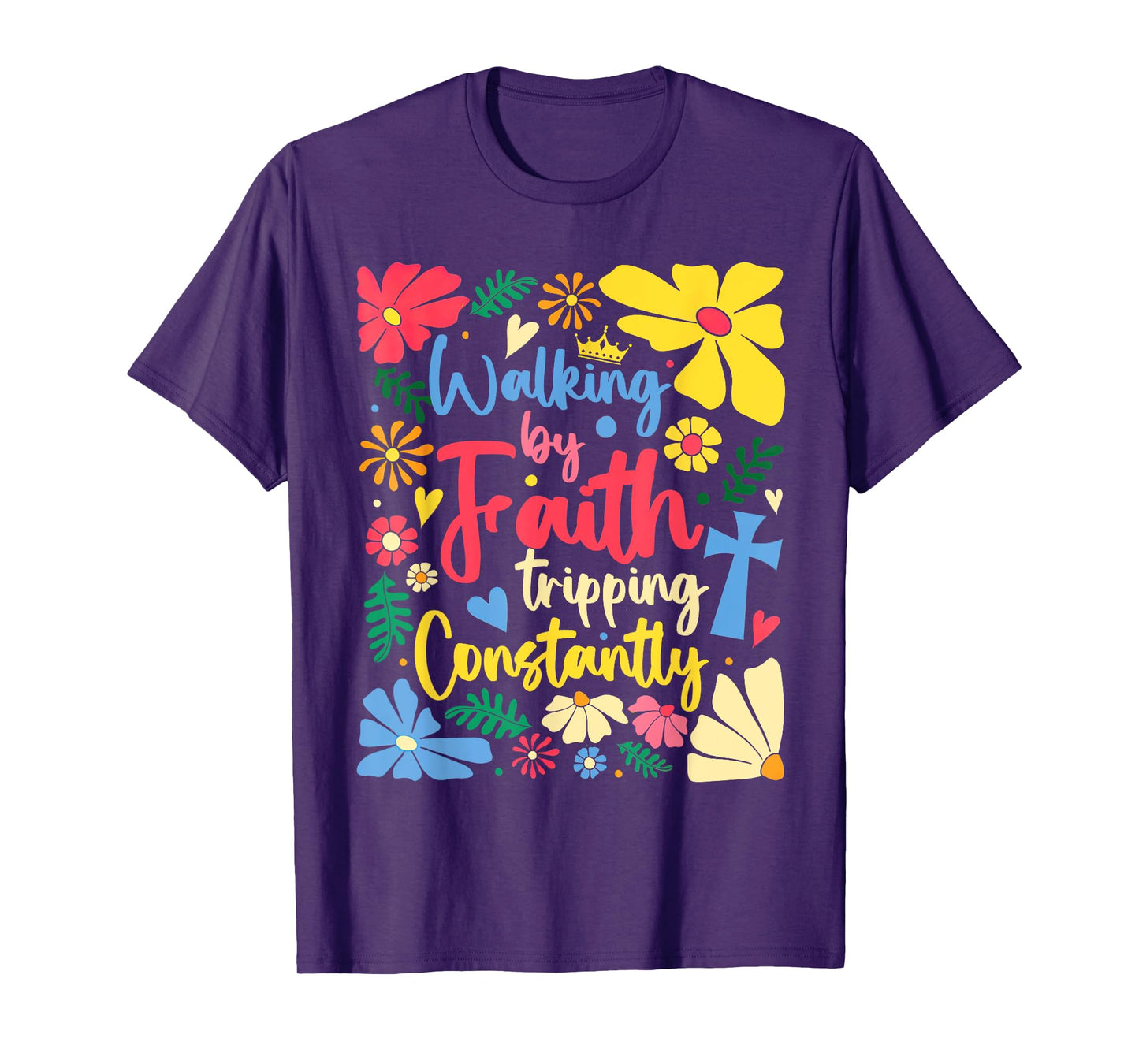 Retro Walking By Faith Tripping Constantly Boho Floral T-Shirt