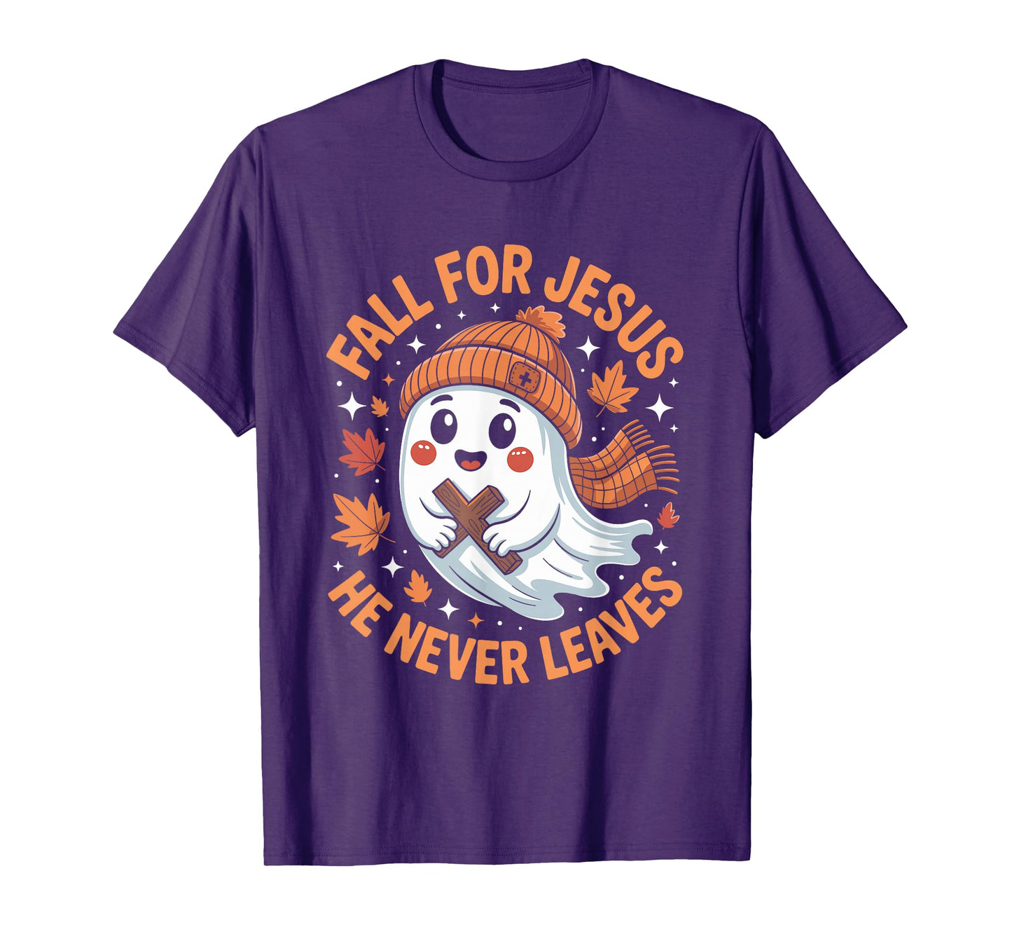 Fall for Jesus He Never Leaves Christian Faith Ghost Meme T-Shirt
